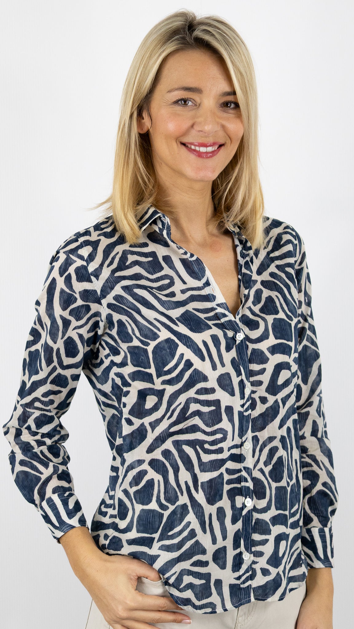 CHEMISE IMPRIME MARINE BEIGE 100% COTON POUR FEMME HARTFORD CORAZON BFCH628