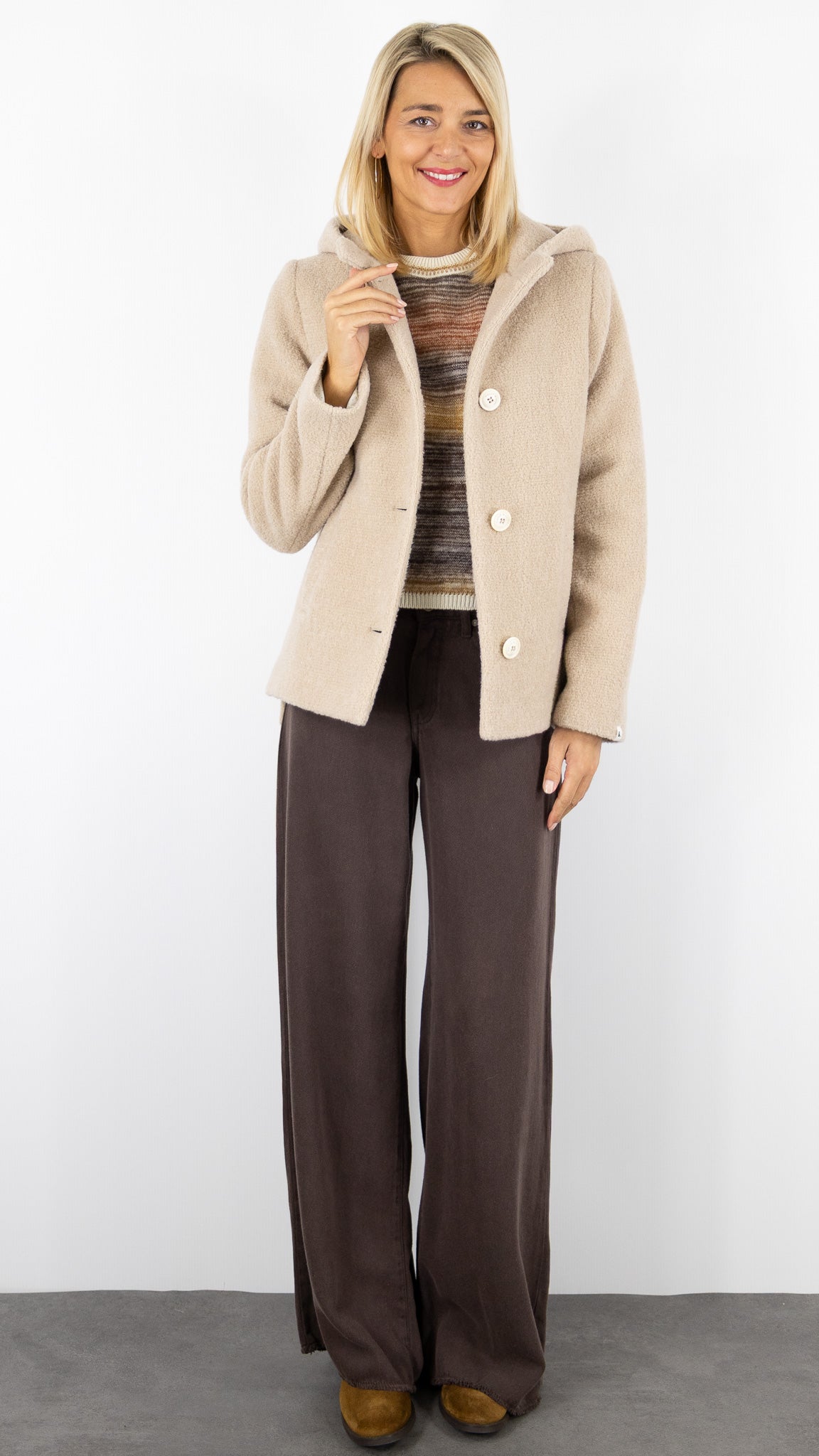 MANTEAU COURT A CAPUCHE EN LAINE POUR FEMME TRENCH AND COAT CORMOZ2#COLOR_AWLE59/GREIGE
