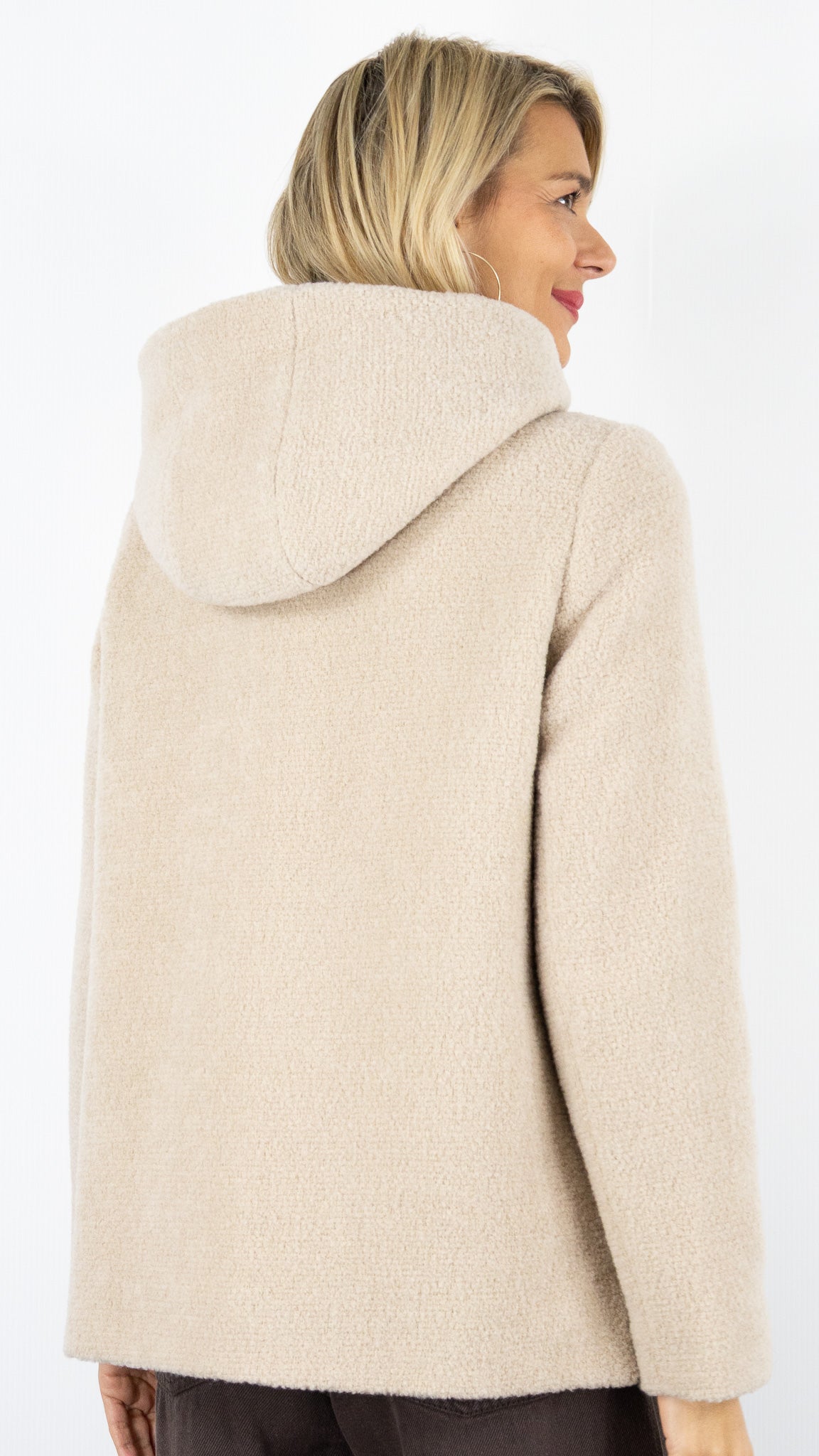 MANTEAU COURT A CAPUCHE EN LAINE POUR FEMME TRENCH AND COAT CORMOZ2#COLOR_AWLE59/GREIGE