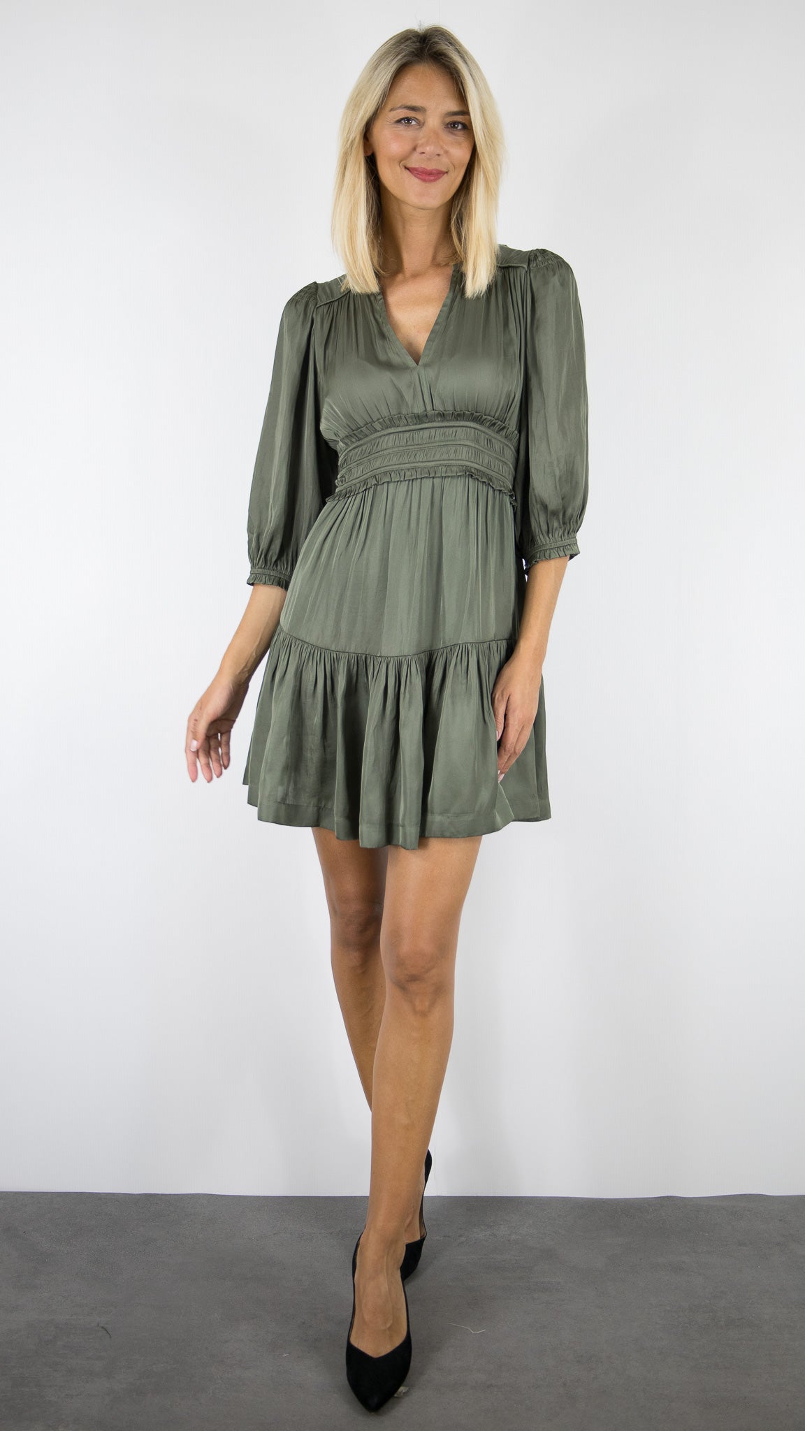 ROBE COURTE FLUIDE BA&SH CYRILIA#COLOR_KAKI