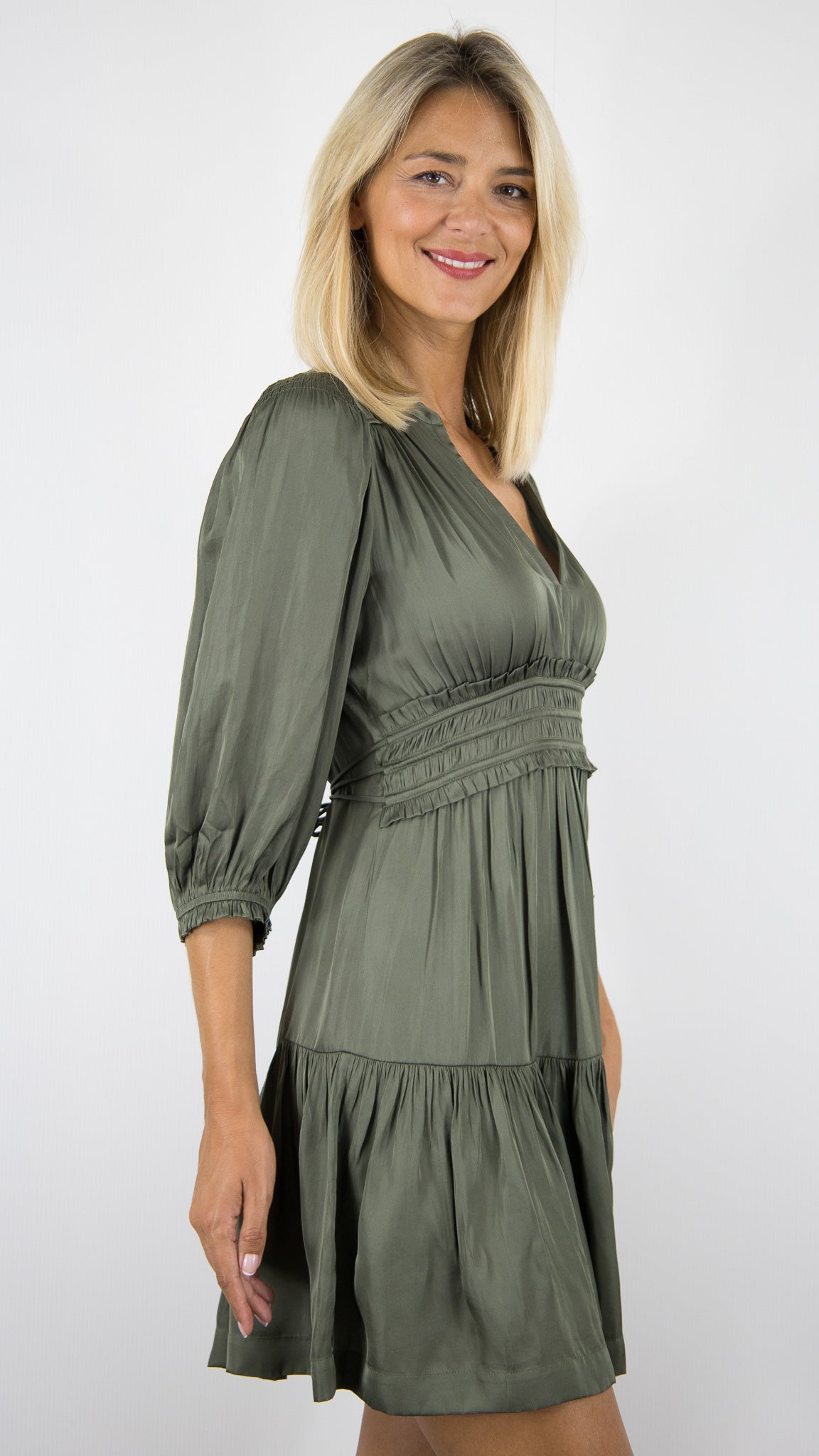 ROBE COURTE FLUIDE BA&SH CYRILIA#COLOR_KAKI
