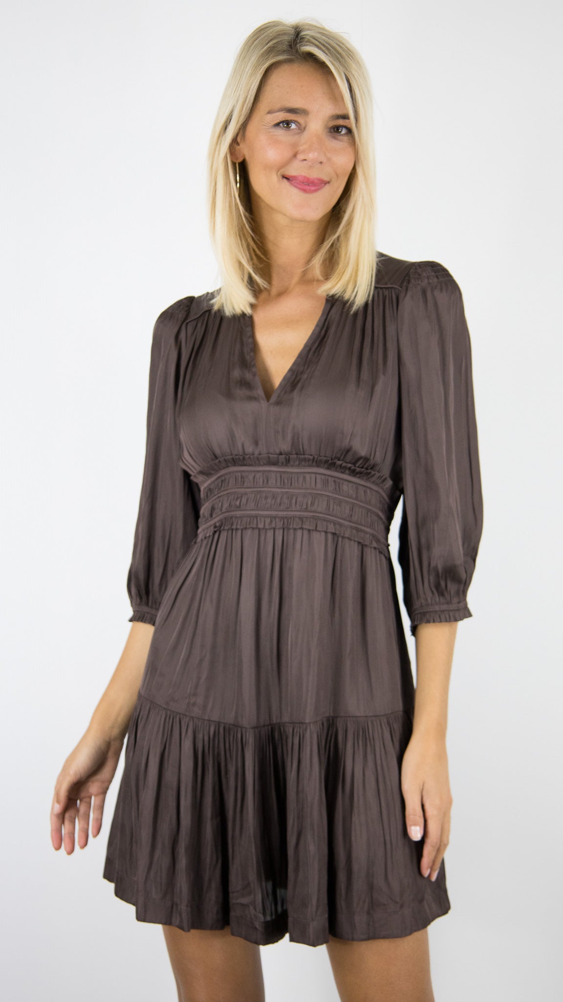 ROBE COURTE FLUIDE BA&SH CYRILIA#COLOR_CHOCOLAT