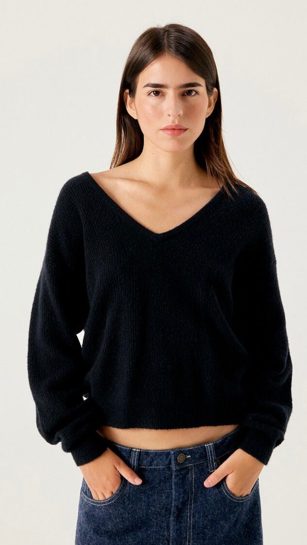 PULL V AMPLE EN LAINE POUR FEMME AMERICAN VINTAGE DAMSVILLE#COLOR_NOIR