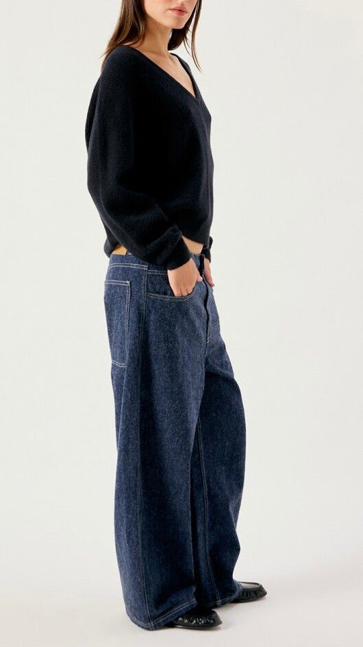 PULL V AMPLE EN LAINE POUR FEMME AMERICAN VINTAGE DAMSVILLE#COLOR_NOIR