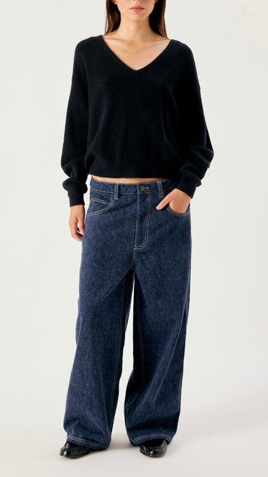 PULL V AMPLE EN LAINE POUR FEMME AMERICAN VINTAGE DAMSVILLE#COLOR_NOIR