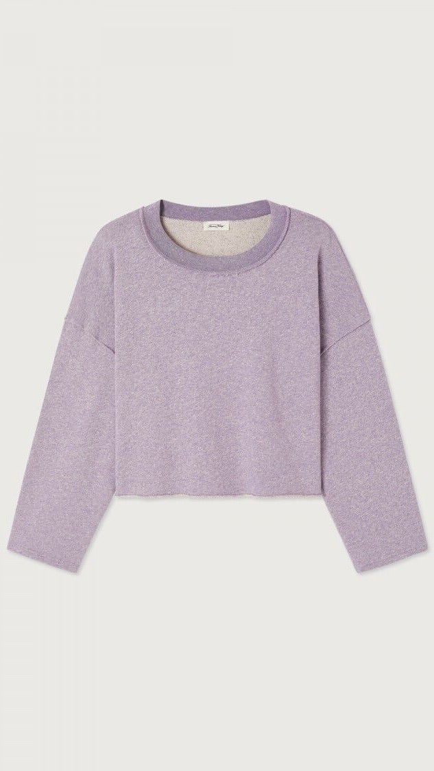 SWEAT COURT CHINE MANCHES LONGUES POUR FEMME AMERICAN VINTAGE DANTOWN#color_MAUVE CHINE