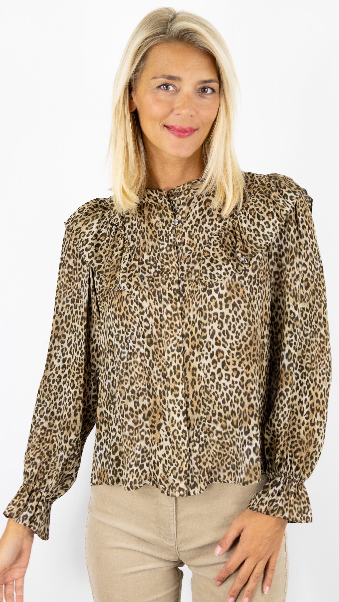 CHEMISE FLUIDE VOLANTE LEOPARD BEIGE GERARD DAREL DCC19 C325