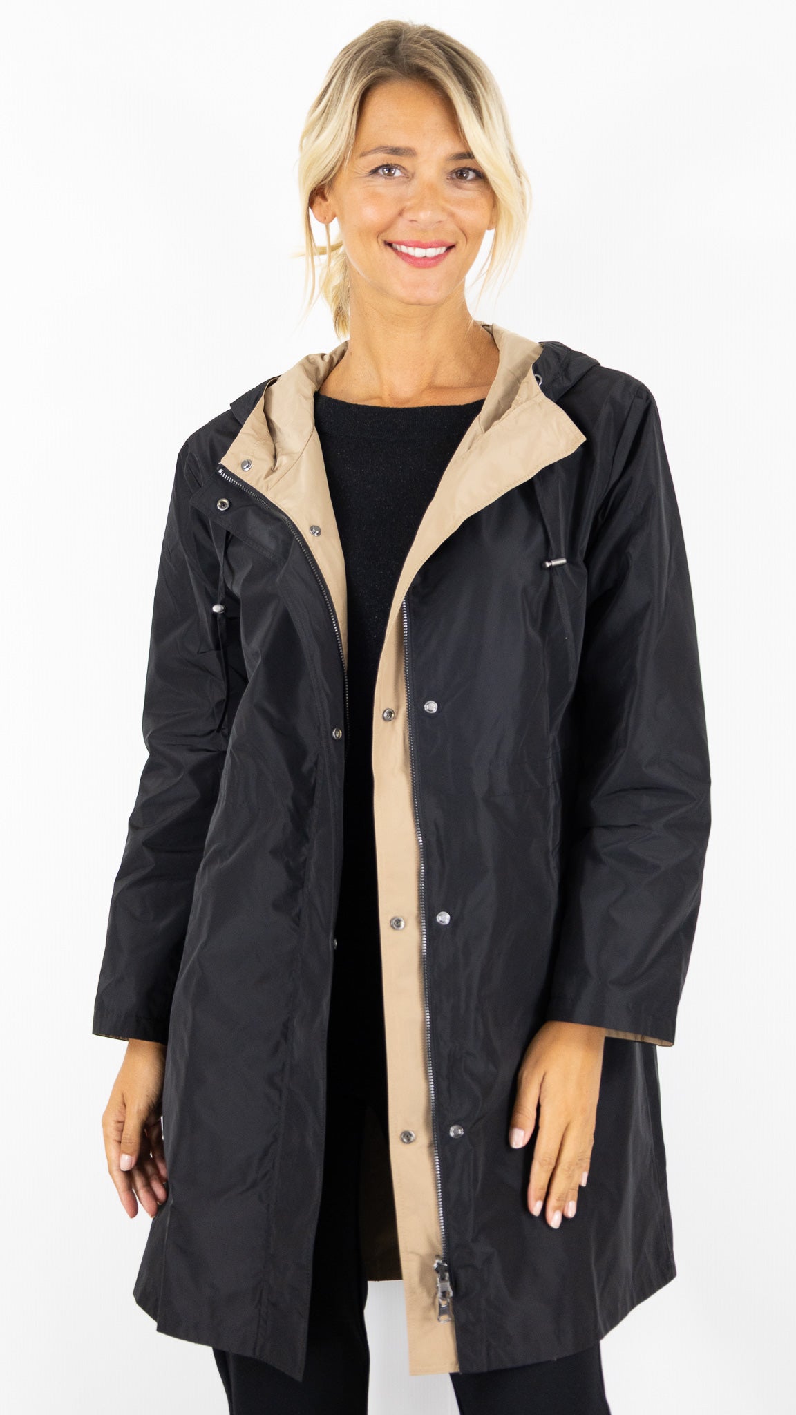 PARKA A CAPUCHE MI-LONGUE REVERSIBLE POUR FEMME CAMEL ET NOIR GERARD DAREL XIMENA DCE14 C018