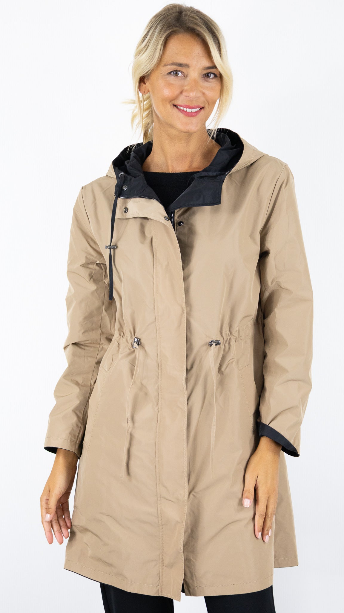 PARKA A CAPUCHE MI-LONGUE REVERSIBLE POUR FEMME CAMEL ET NOIR GERARD DAREL XIMENA DCE14 C018