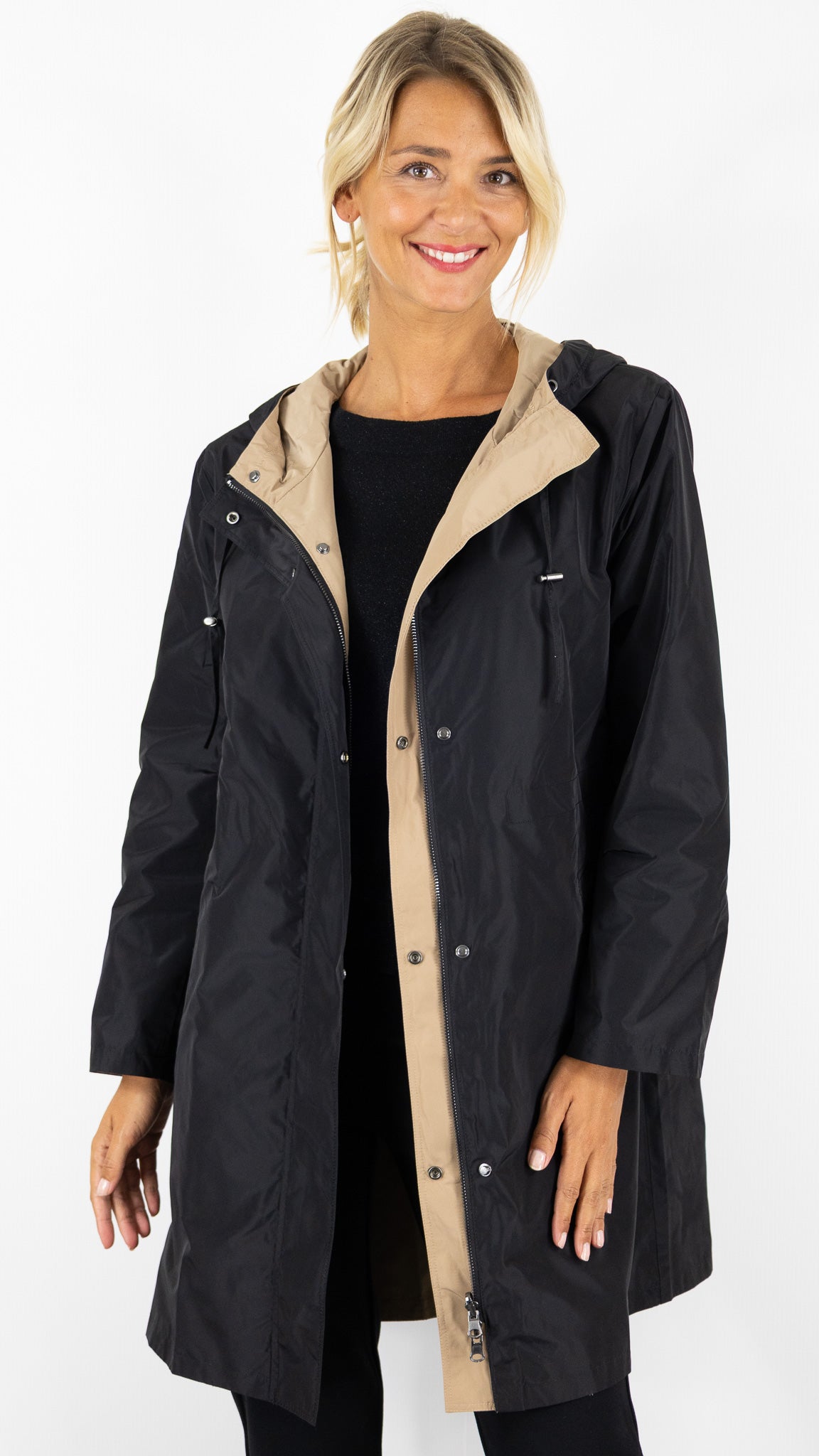 PARKA A CAPUCHE MI-LONGUE REVERSIBLE POUR FEMME CAMEL ET NOIR GERARD DAREL XIMENA DCE14 C018