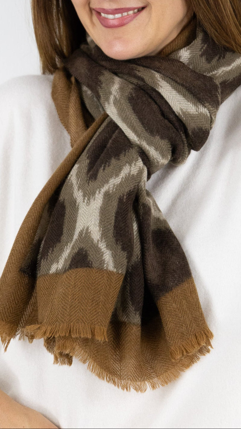 ECHARPE IMPRIMEE EN LAINE ET CACHEMIRE CHOCO ET TAUPE GERARD DAREL DCH19 C279