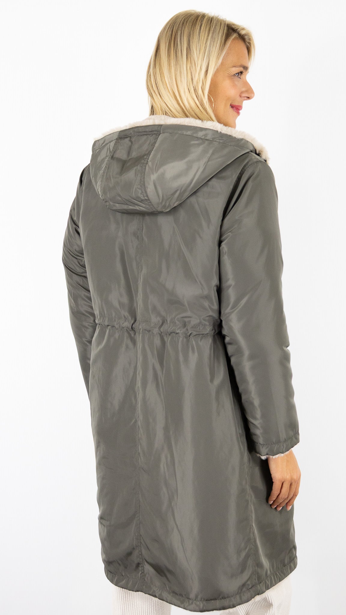 PARKA REVERSIBLE KAKI ET FAUSSE FOURRURE BEIGE POUR FEMME GERARD DAREL MAYLINE