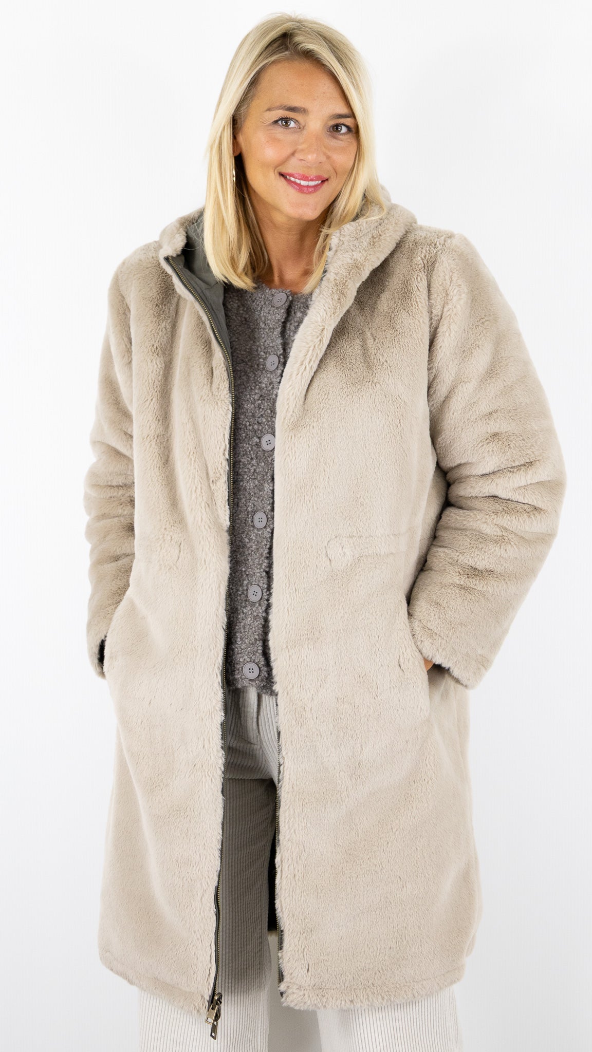 PARKA REVERSIBLE KAKI ET FAUSSE FOURRURE BEIGE POUR FEMME GERARD DAREL MAYLINE