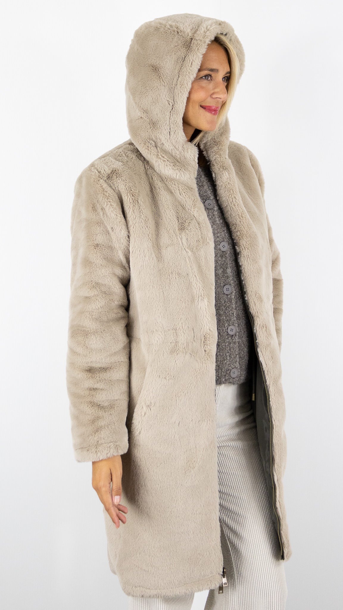 PARKA REVERSIBLE KAKI ET FAUSSE FOURRURE BEIGE POUR FEMME GERARD DAREL MAYLINE