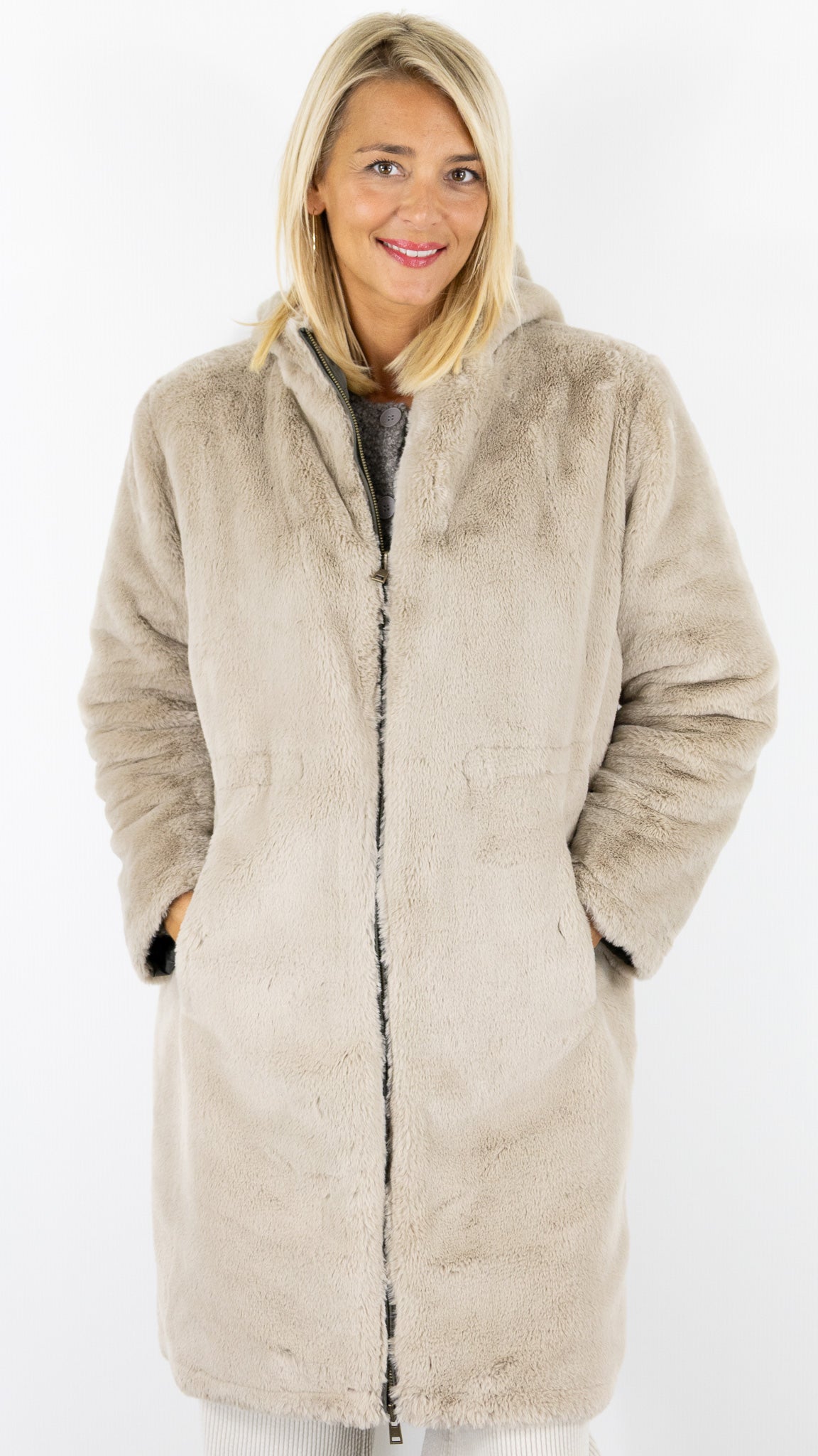 PARKA REVERSIBLE KAKI ET FAUSSE FOURRURE BEIGE POUR FEMME GERARD DAREL MAYLINE