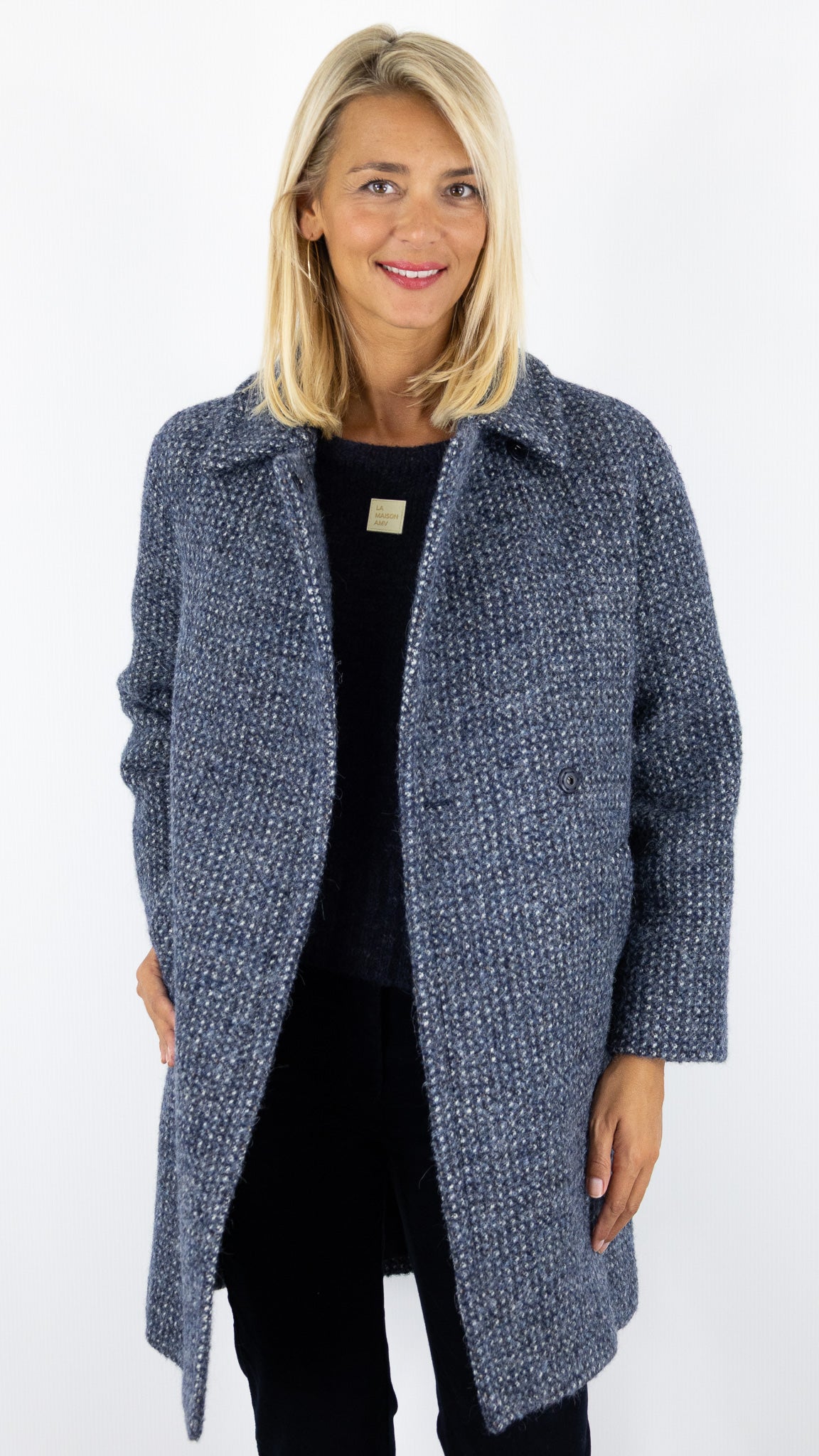 MANTEAU CROISE EN LAINE BLEU INDIGO GERARD DAREL MALIYA