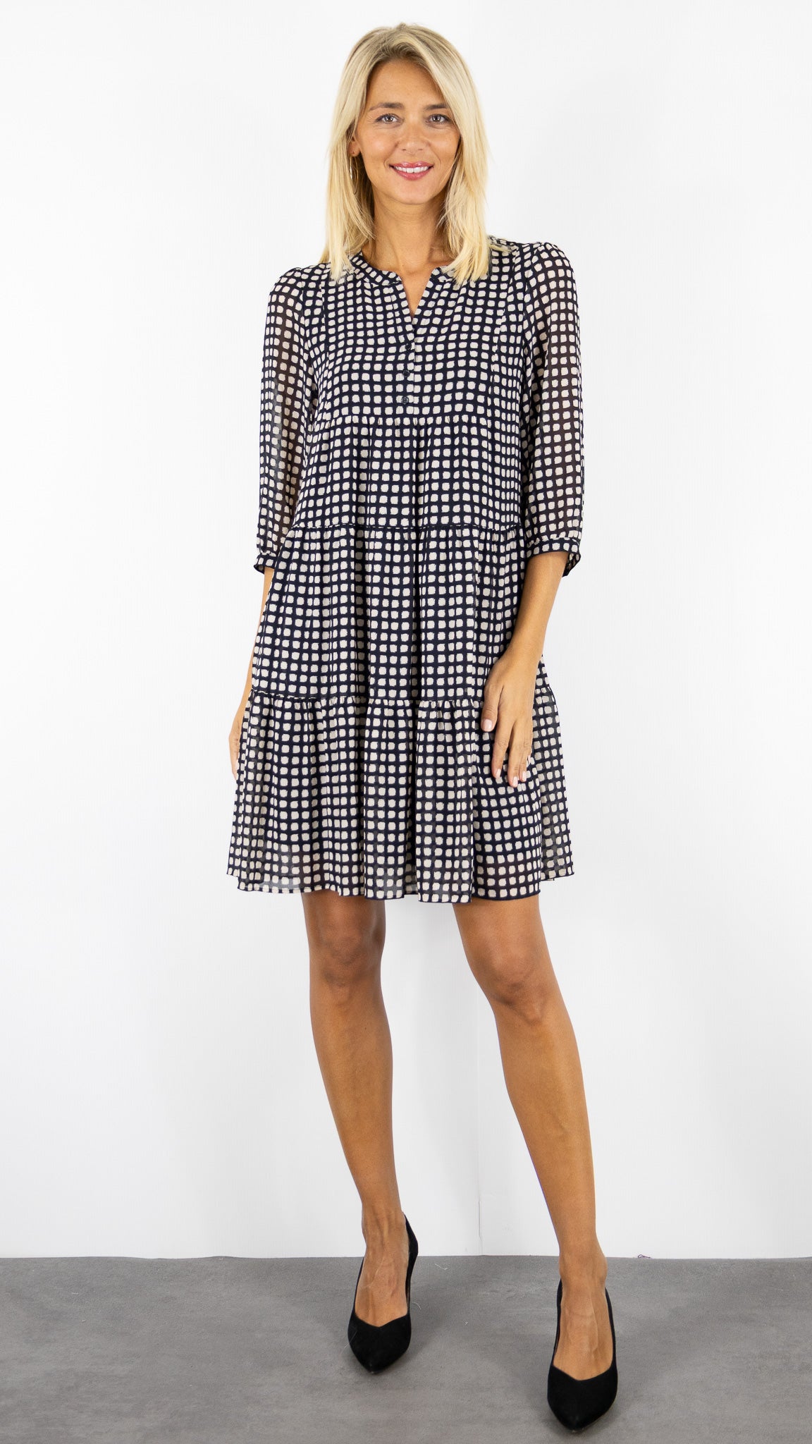ROBE IMPRIMEE VOLANTEE NOIR ECRU FEMME GERARD DAREL LYNE DCR20 C191