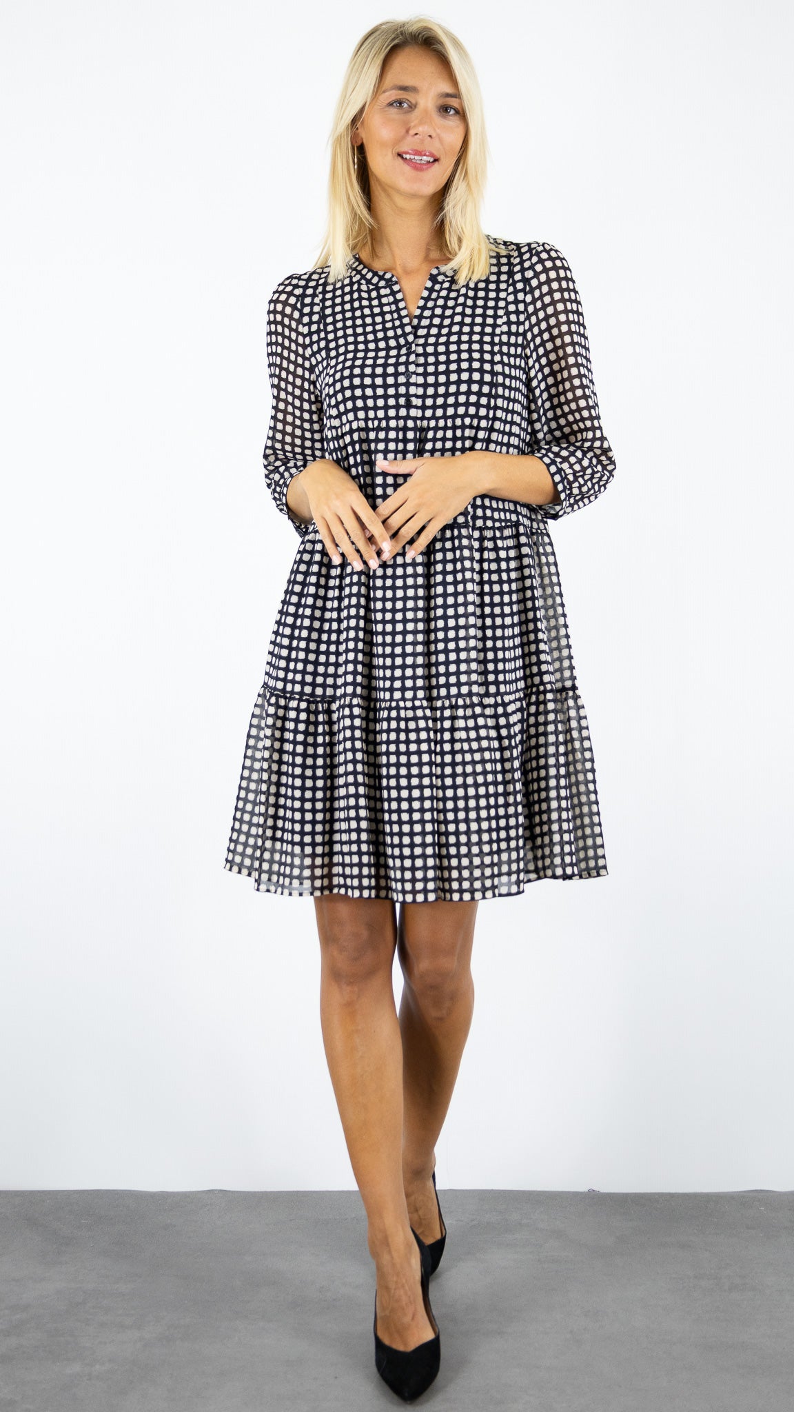 ROBE IMPRIMEE VOLANTEE NOIR ECRU FEMME GERARD DAREL LYNE DCR20 C191