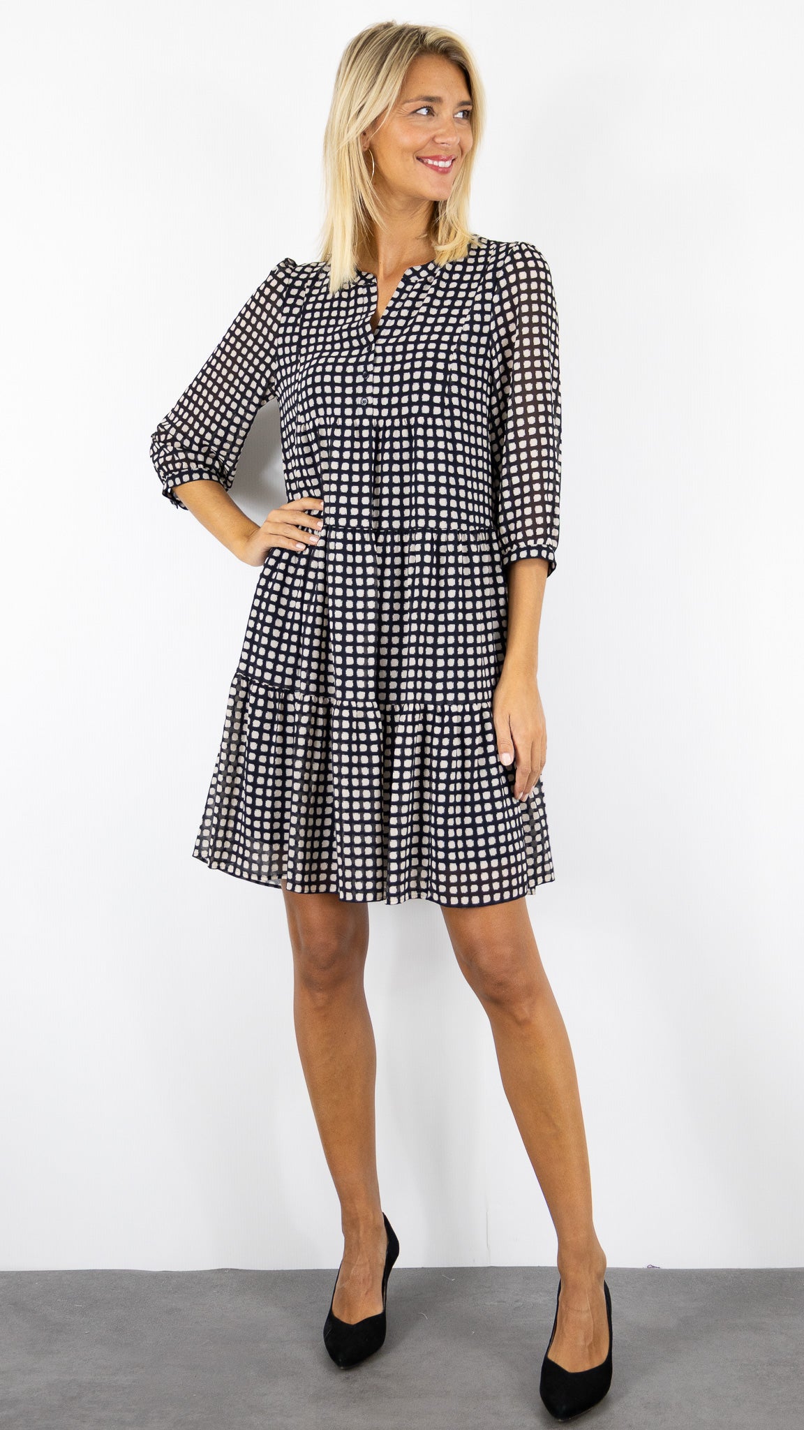 ROBE IMPRIMEE VOLANTEE NOIR ECRU FEMME GERARD DAREL LYNE DCR20 C191