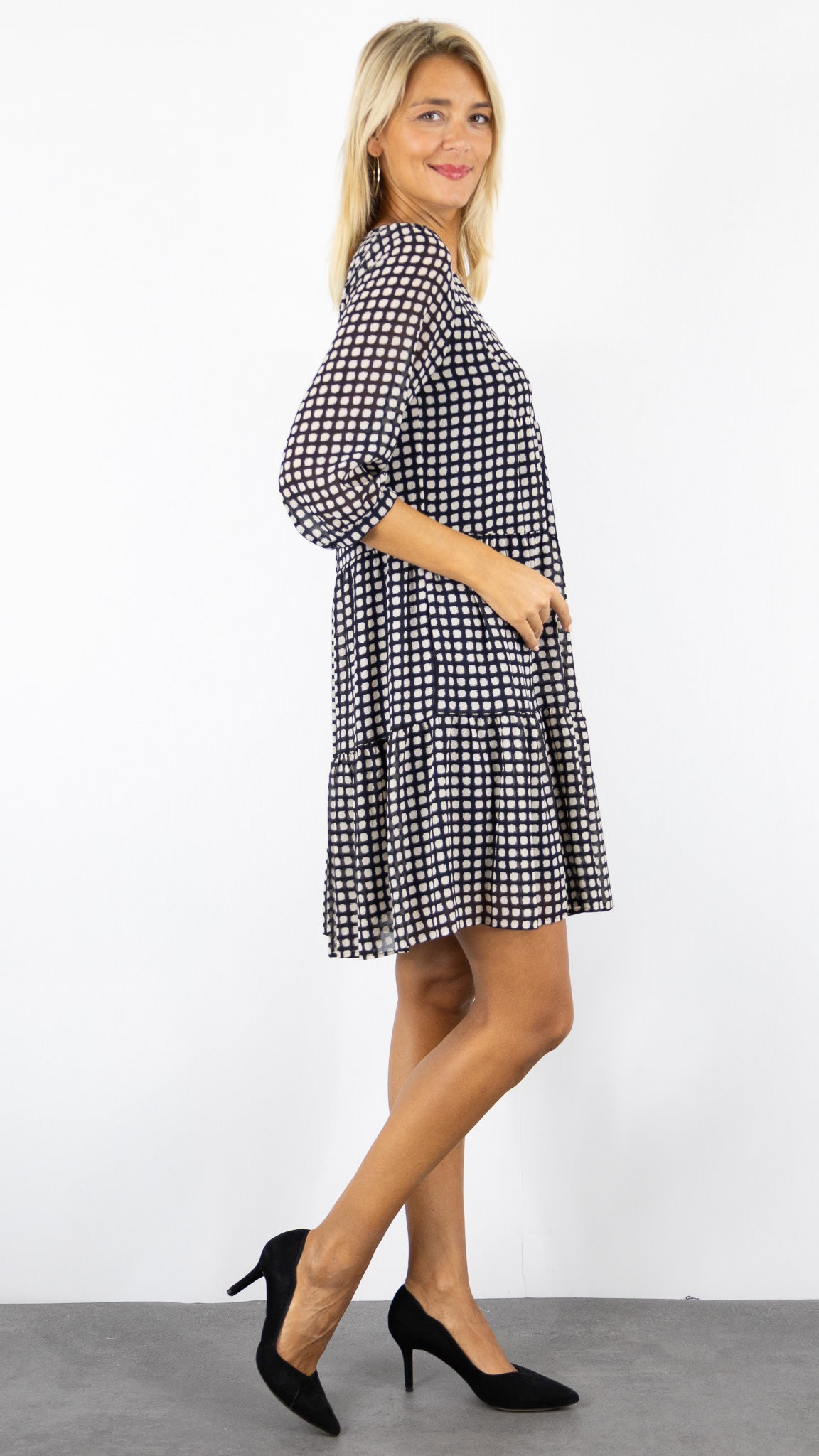 ROBE IMPRIMEE VOLANTEE NOIR ECRU FEMME GERARD DAREL LYNE DCR20 C191