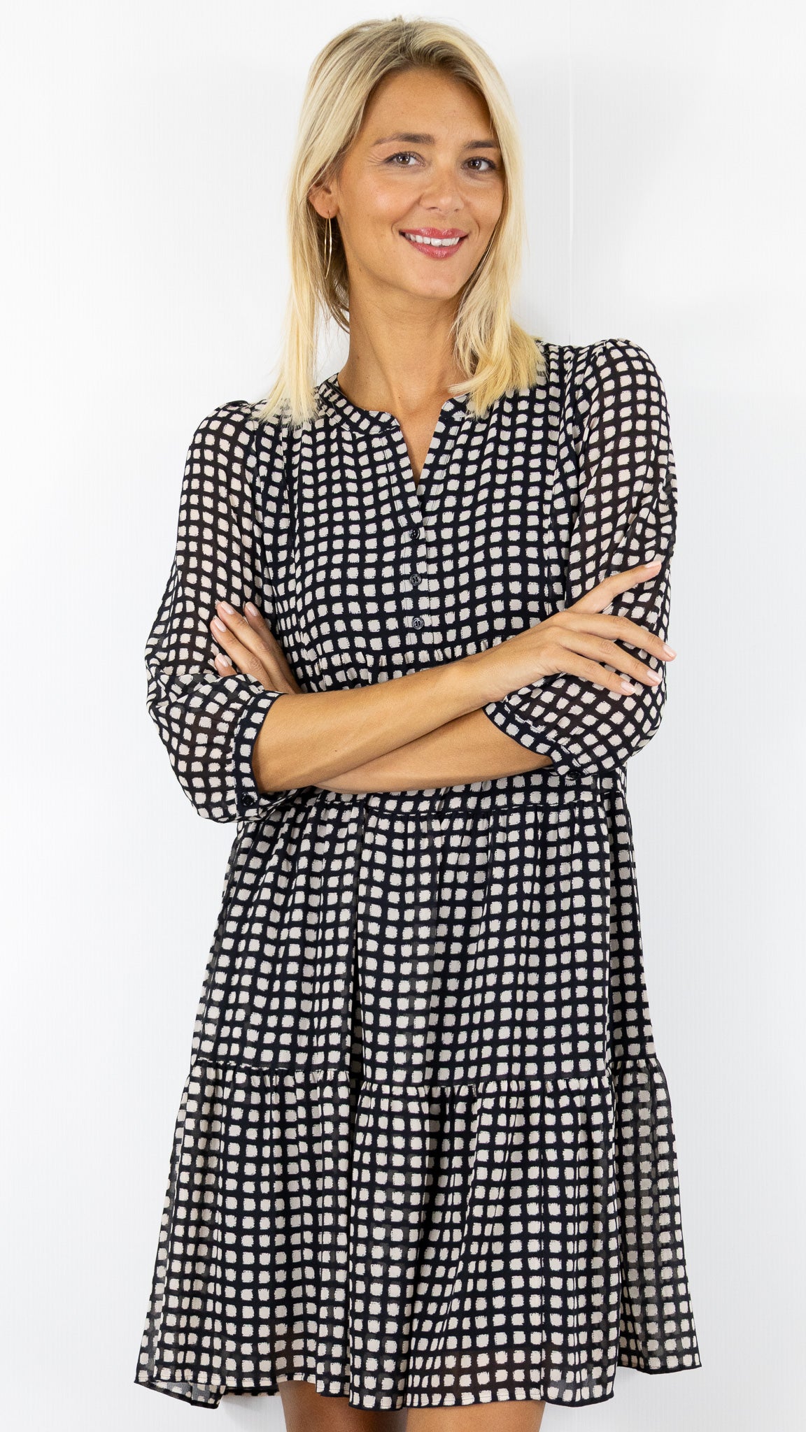 ROBE IMPRIMEE VOLANTEE NOIR ECRU FEMME GERARD DAREL LYNE DCR20 C191