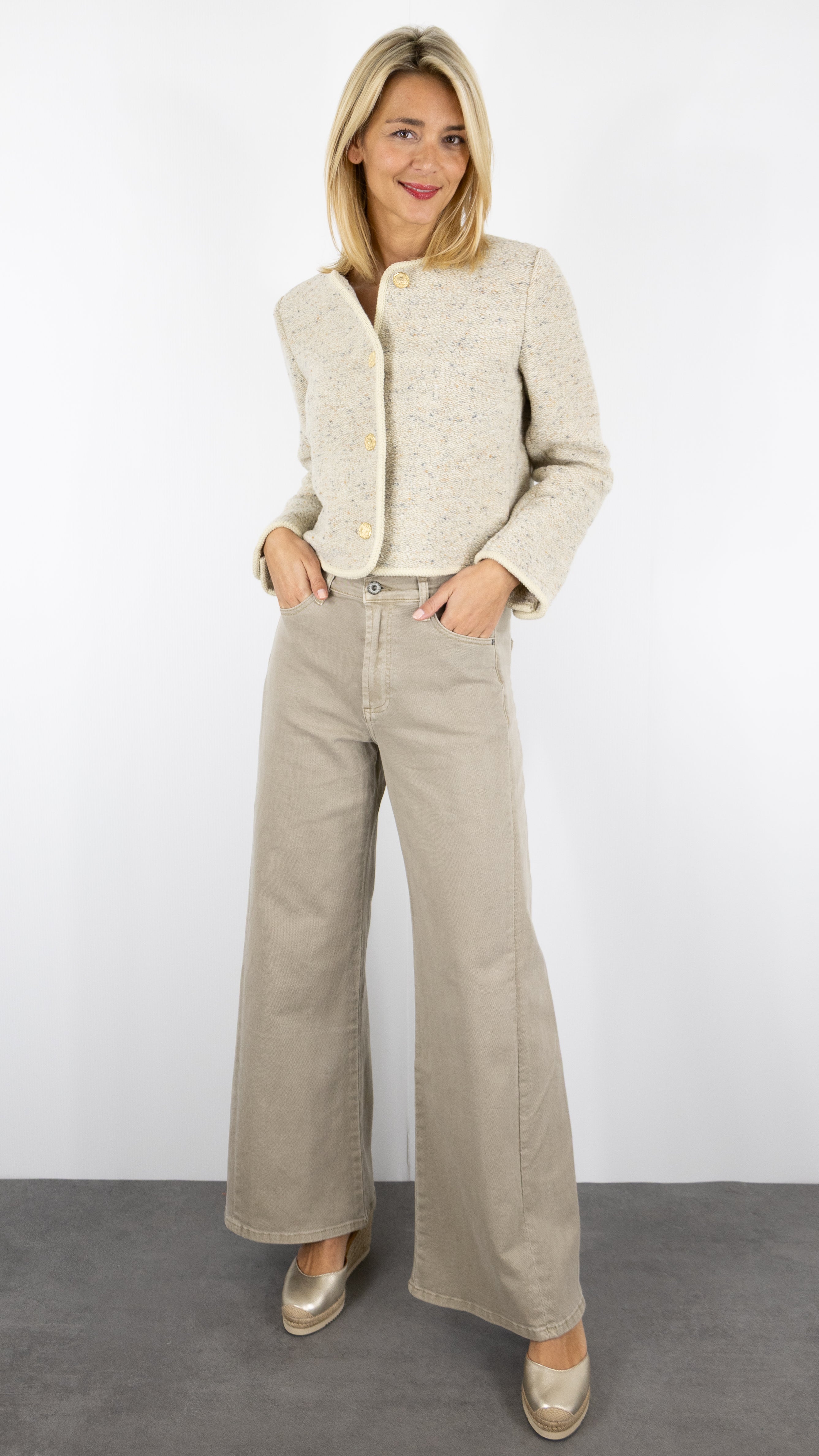 JEANS GABARDINE LARGE BEIGE STUDIO PARISIEN 9240#color_beige