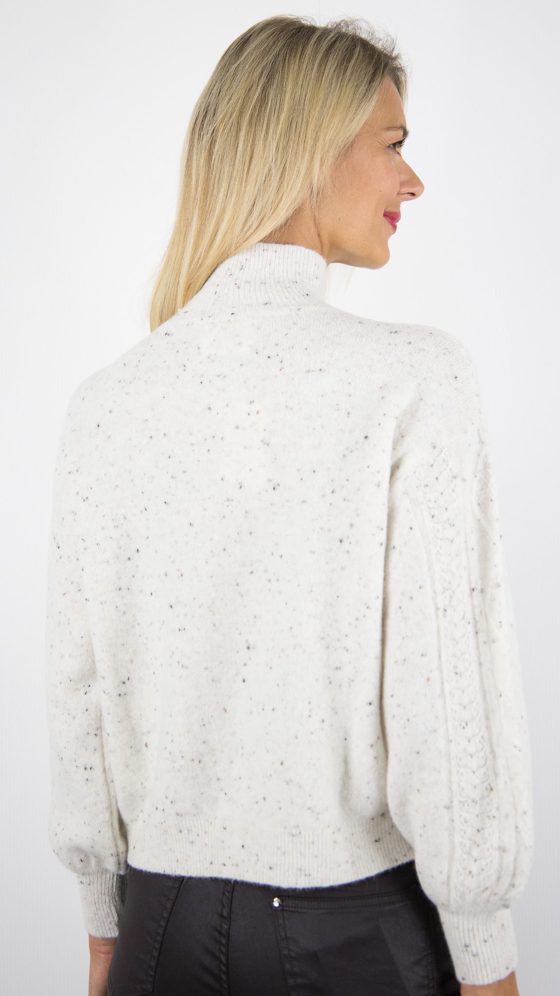 PULL COL CHEMINEE TORSADE MOUCHETE POUR FEMME DES PETITS HAUTS DINO CREME TWEED