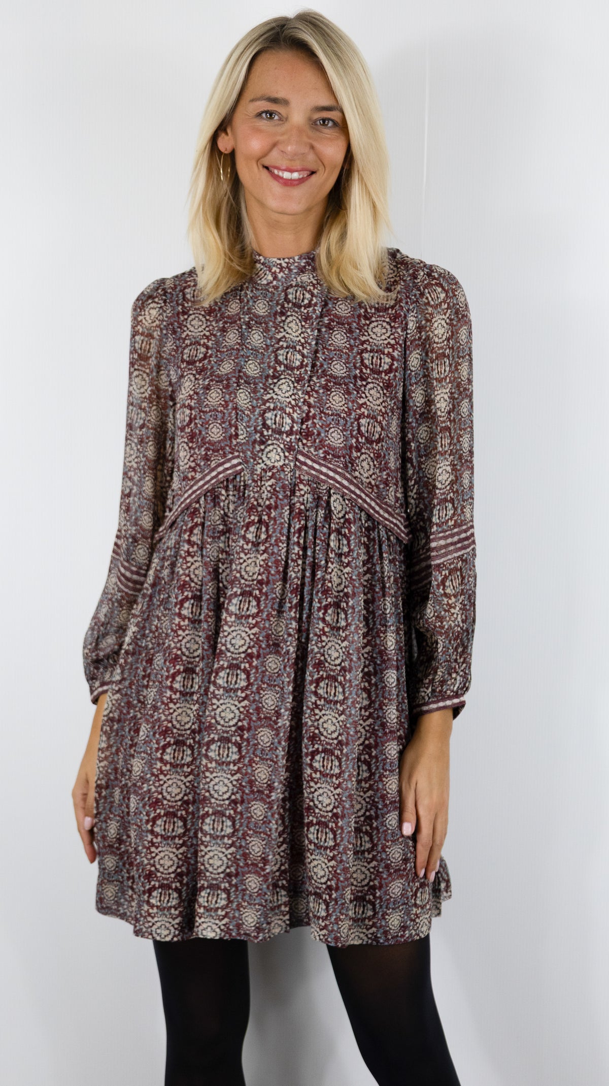 ROBE BABYDOLL IMPRIMEE BURGUNDY BA&SH DUNE