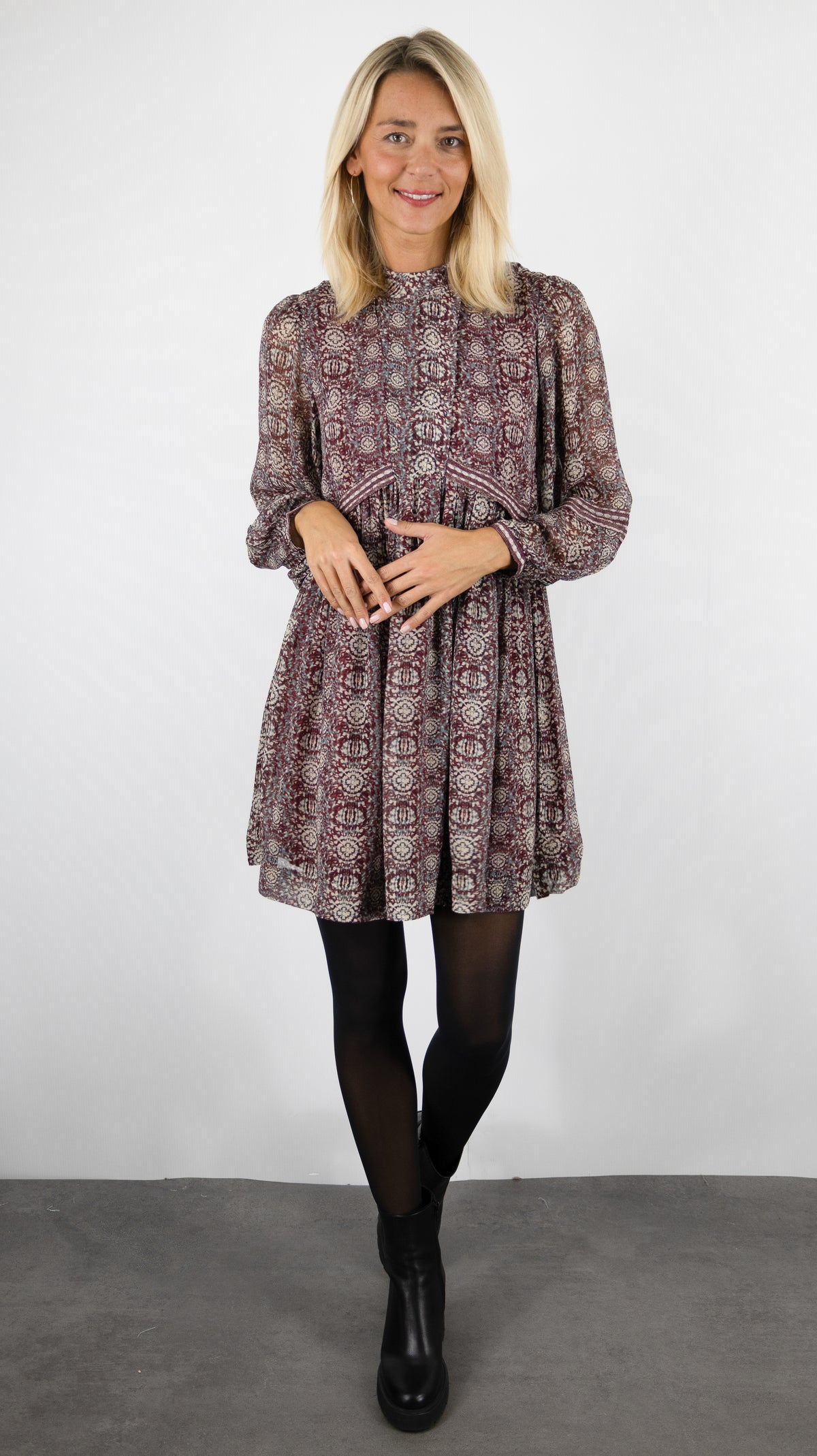 ROBE BABYDOLL IMPRIMEE BURGUNDY BA&SH DUNE