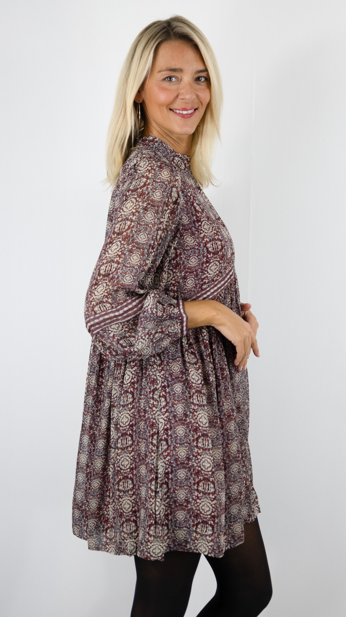 ROBE BABYDOLL IMPRIMEE BURGUNDY BA&SH DUNE