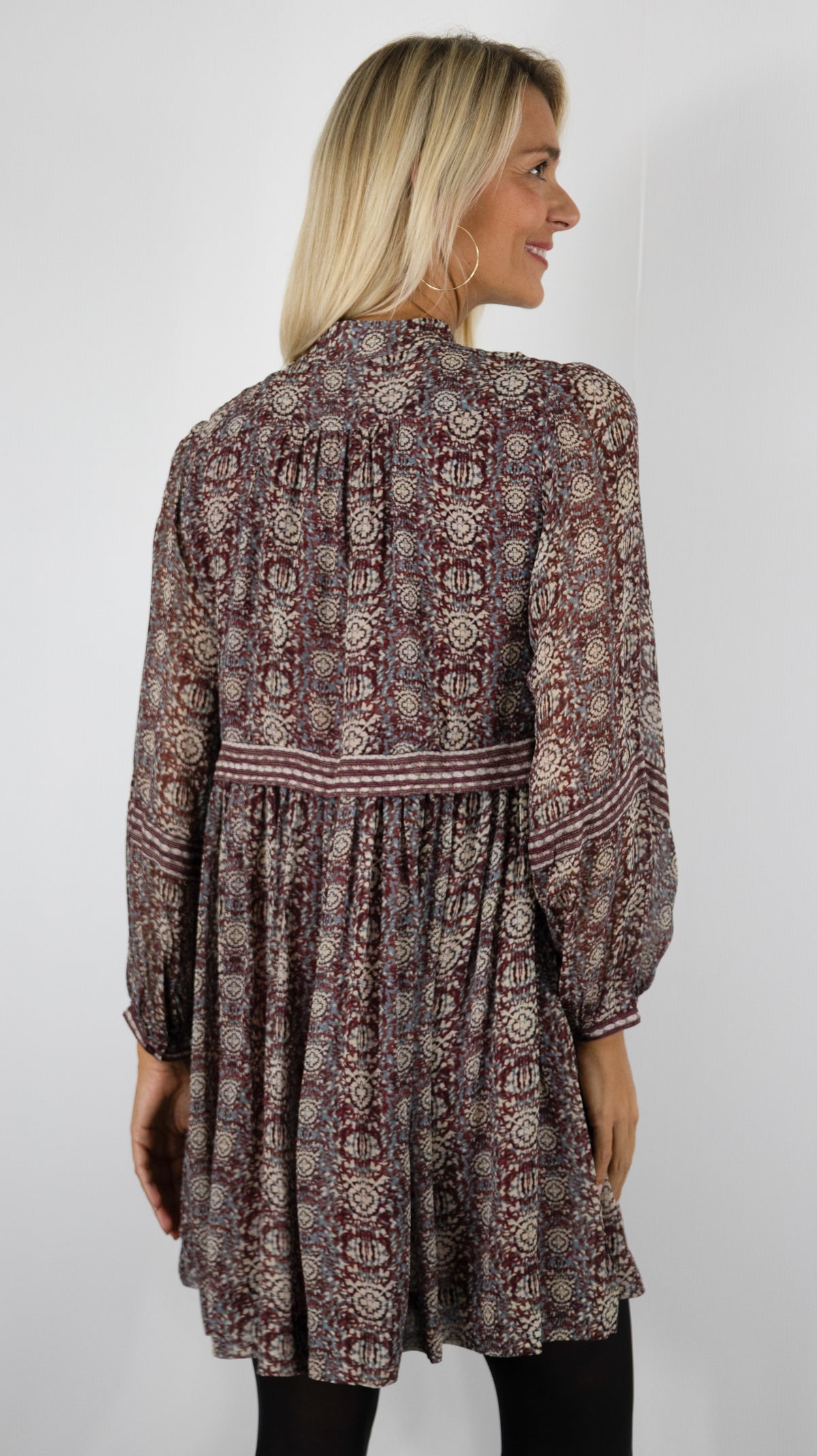 ROBE BABYDOLL IMPRIMEE BURGUNDY BA&SH DUNE