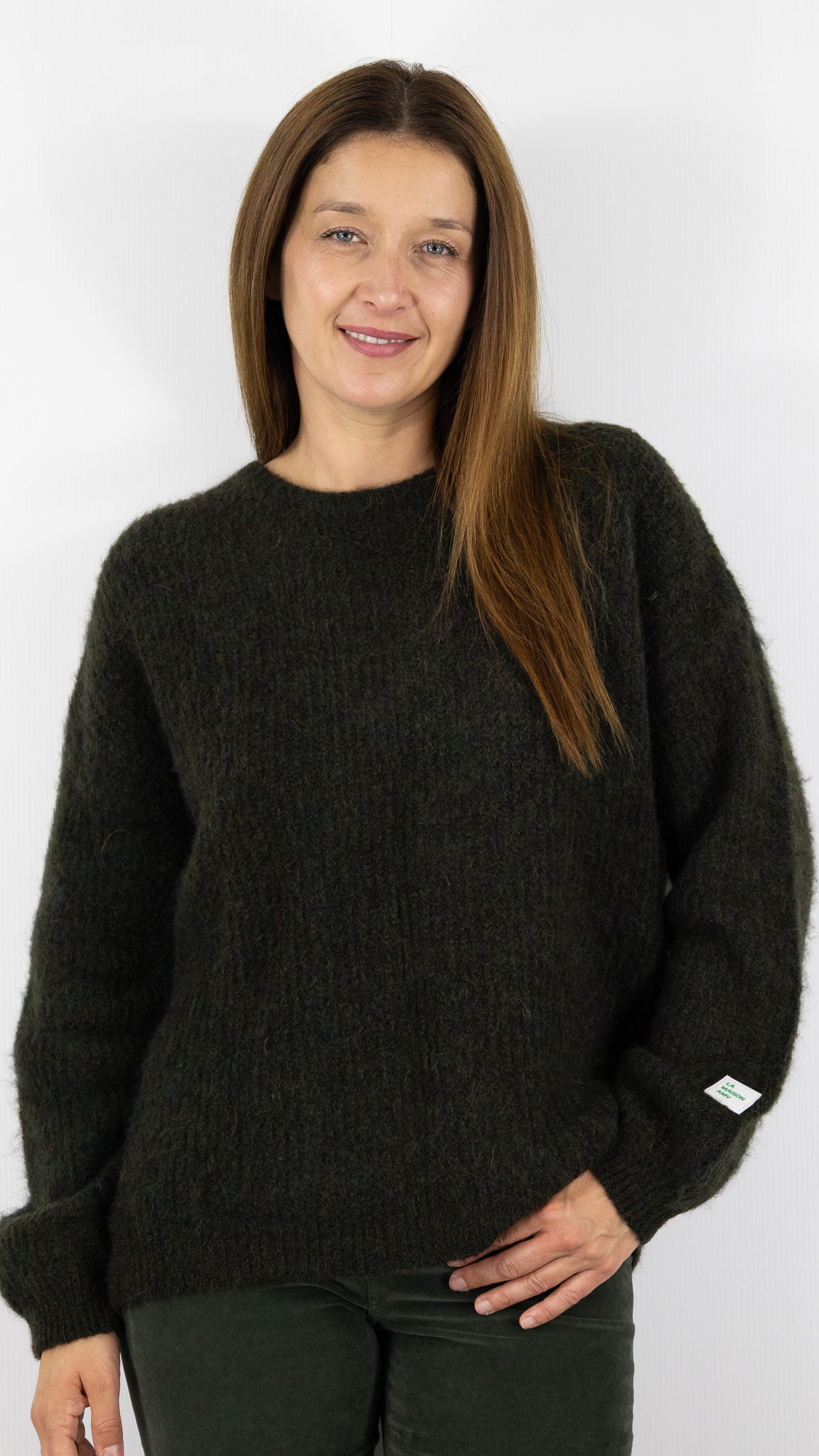 PULL AMPLE COL ROND EN ALPAGA EPICEA VERT AMERICAN VINTAGE EAST