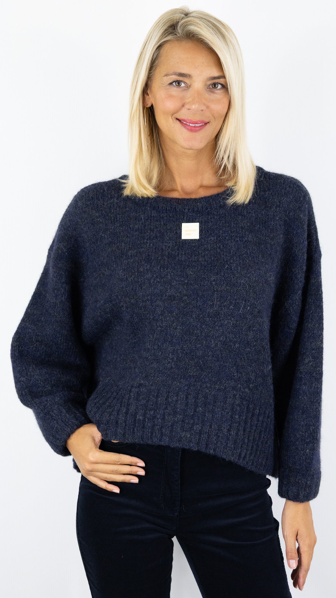 PULL AMPLE CHINE EN ALPAGA MARINE AMERICAN VINTAGE EAST