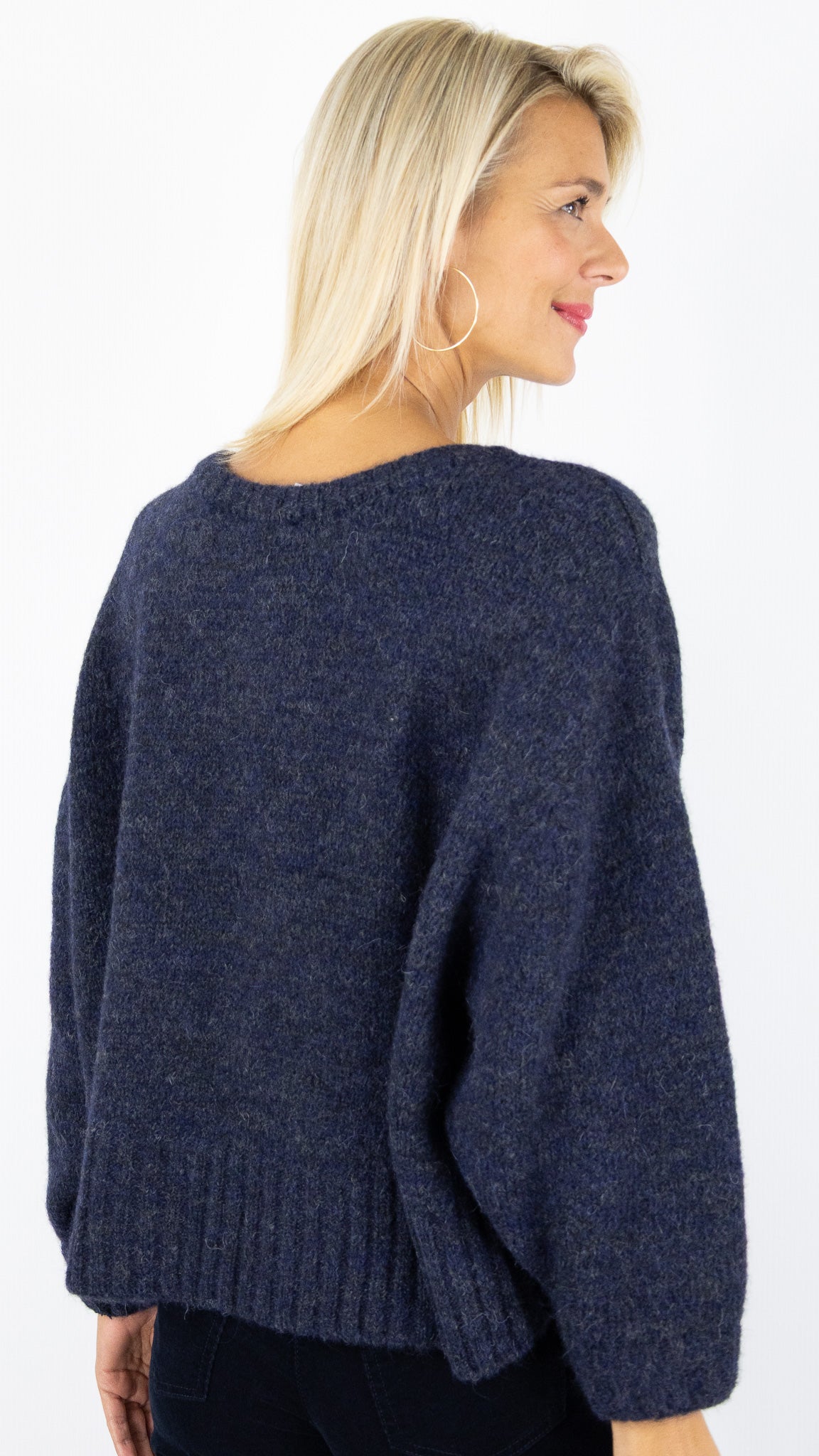 PULL AMPLE CHINE EN ALPAGA MARINE AMERICAN VINTAGE EAST