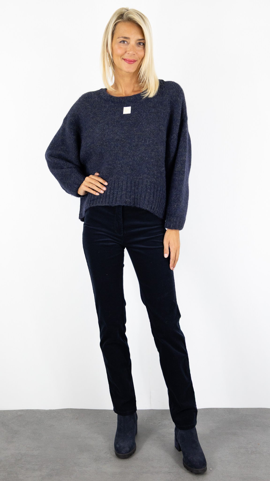 PULL AMPLE CHINE EN ALPAGA MARINE AMERICAN VINTAGE EAST
