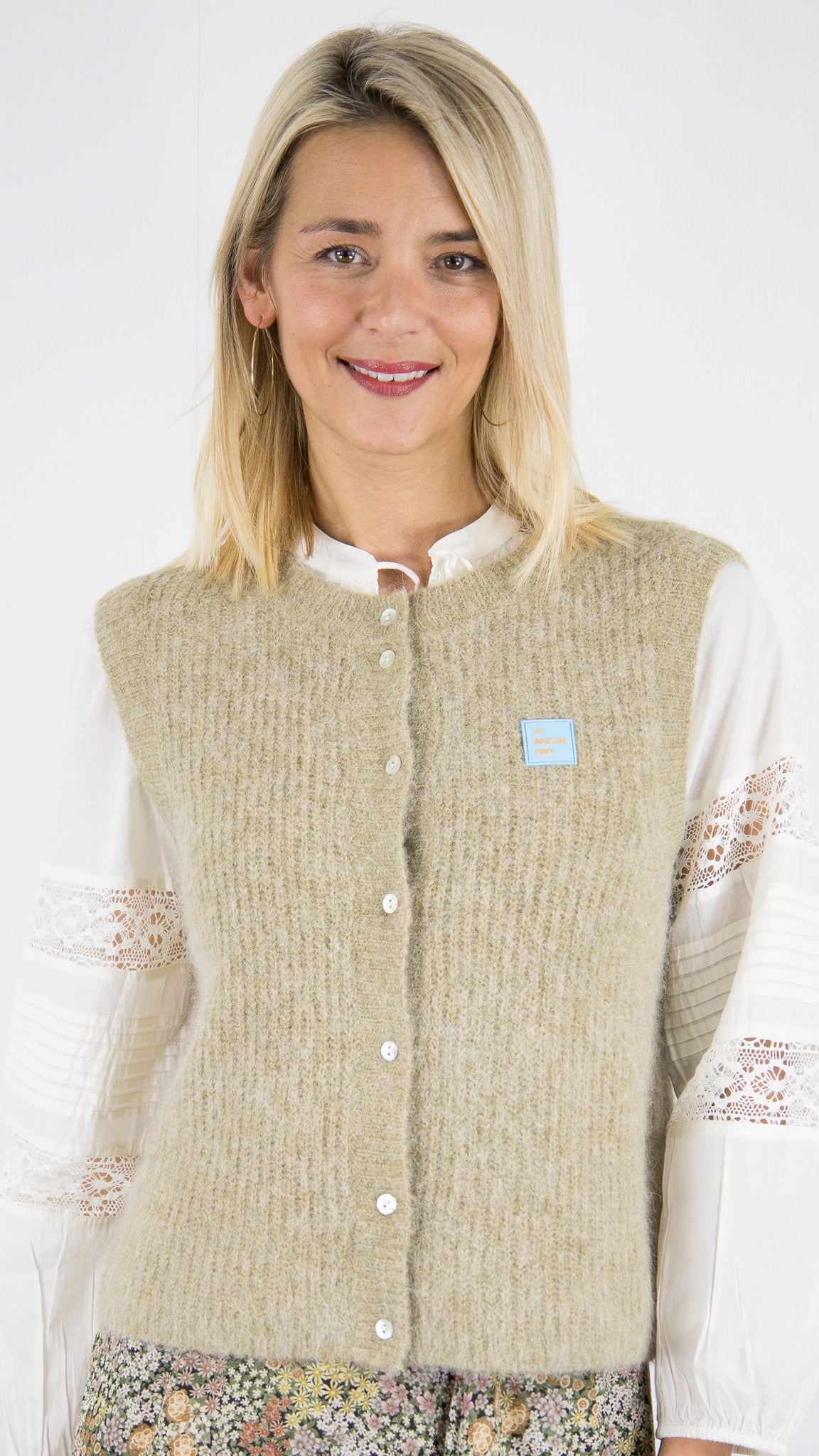 GILET SANS MANCHES ALPAGA AMERICAN VINTAGE EAST#COLOR_SABLE CHINE/BEIGE