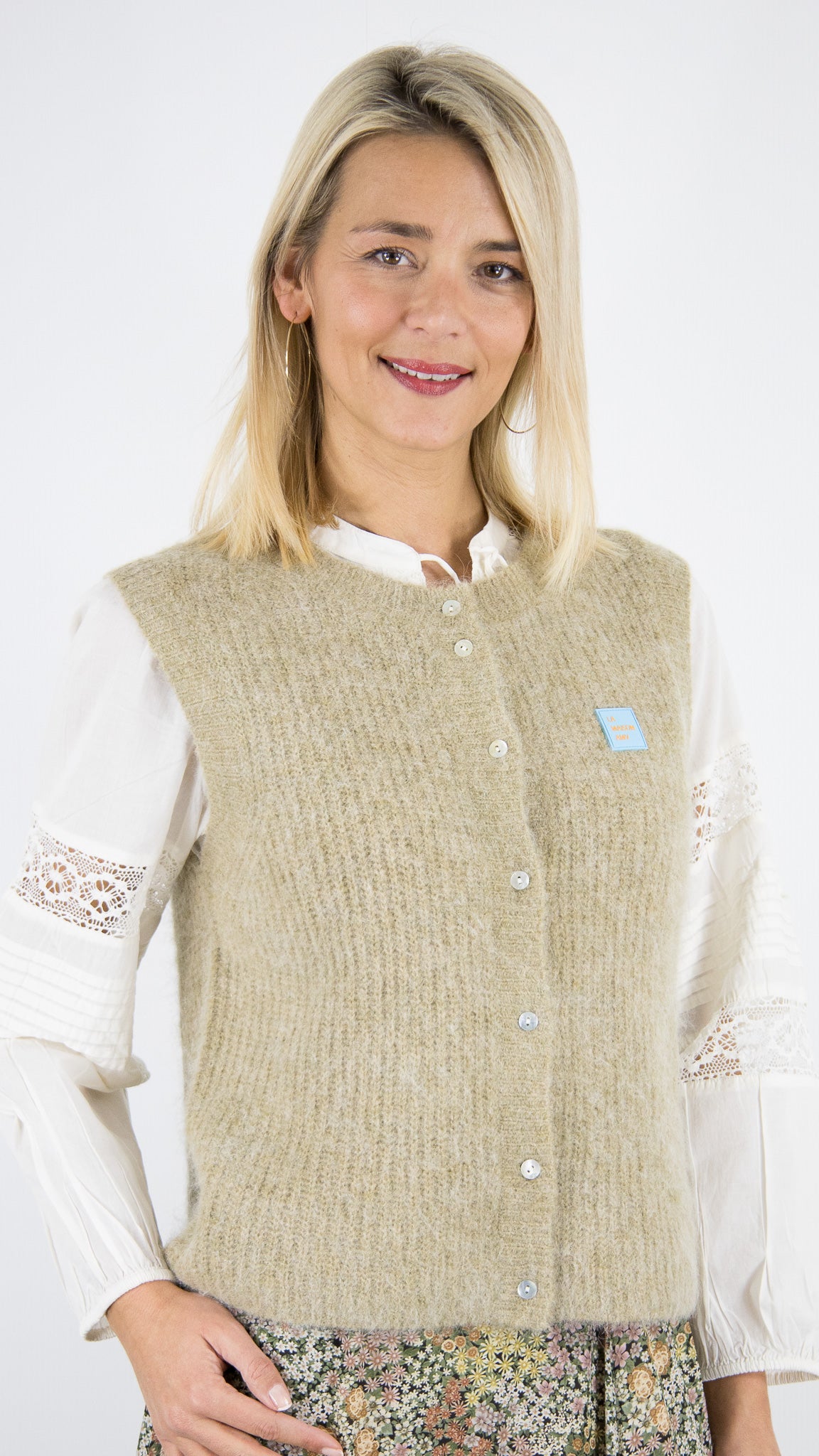 GILET SANS MANCHES ALPAGA AMERICAN VINTAGE EAST#COLOR_SABLE CHINE/BEIGE