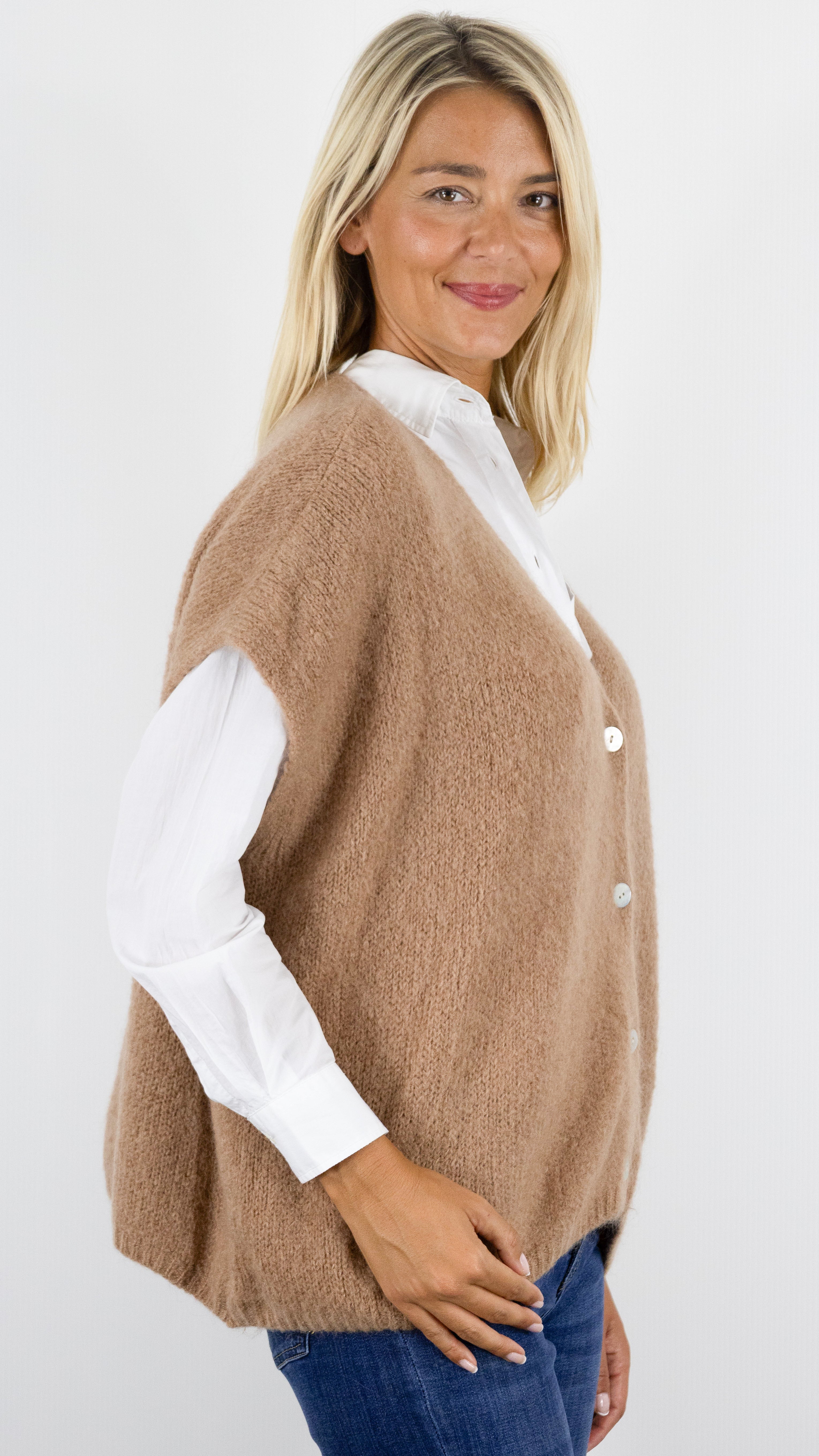 GILET AMPLE SANS MANCHES COL V POUR FEMME ANDROMEDE EH2328#COLOR_CAMEL