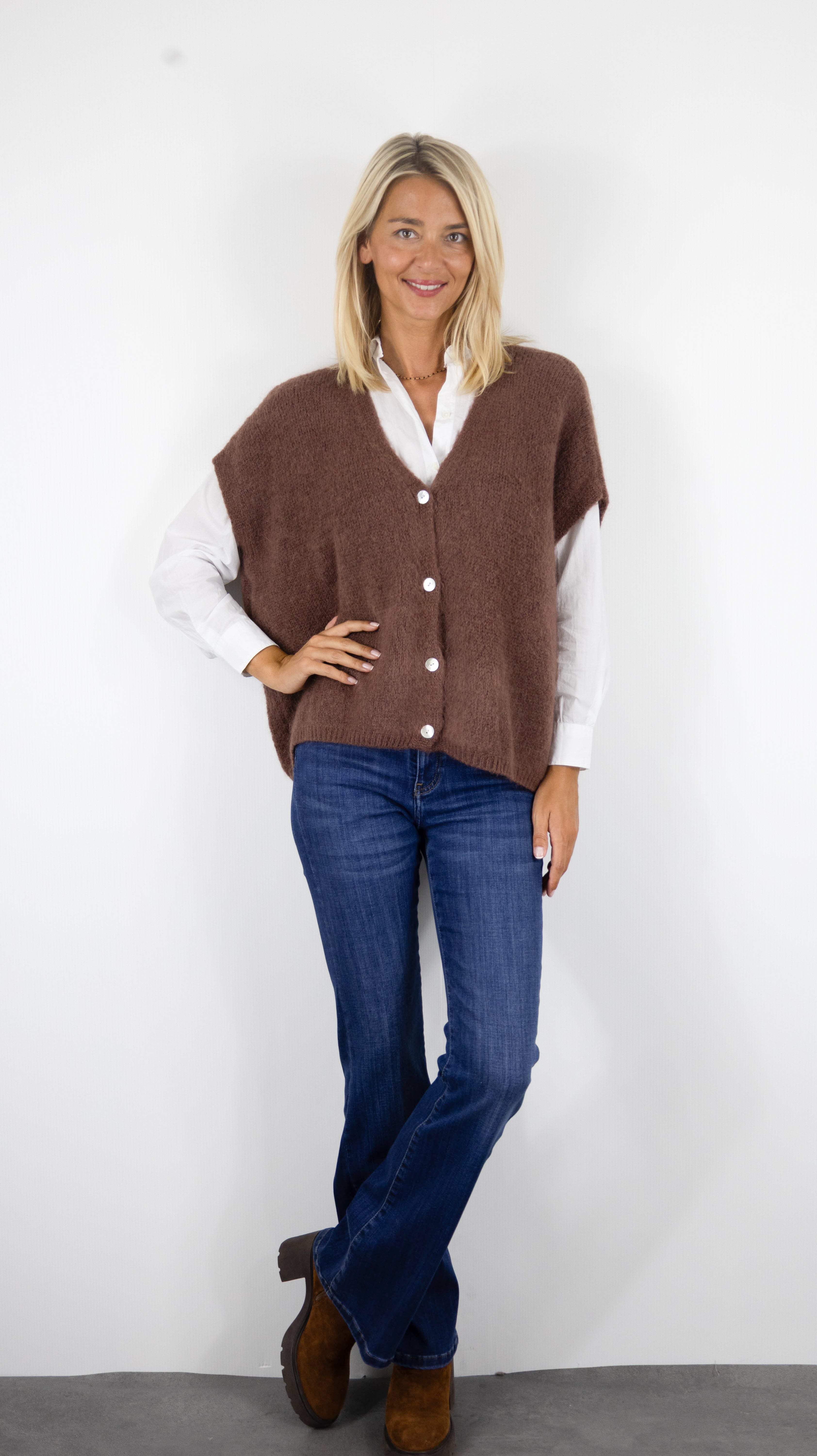 GILET AMPLE SANS MANCHES COL V POUR FEMME ANDROMEDE EH2328#COLOR_CHOCO CLAIR