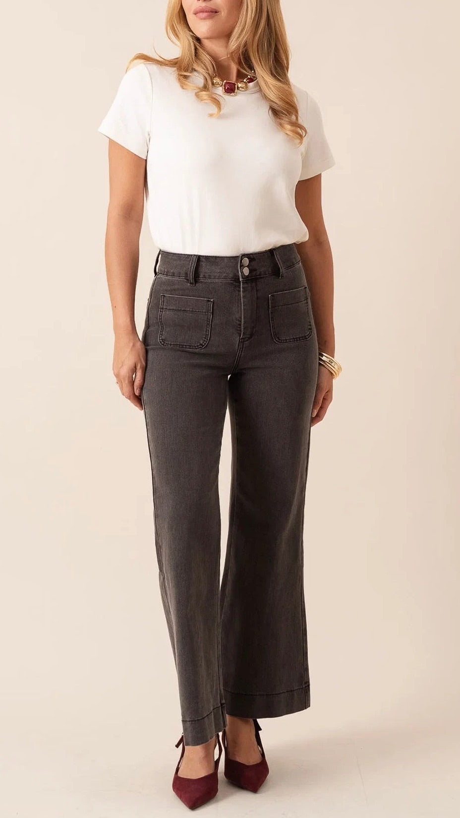 JEANS FLARE POUR FEMME EN COTON ELENETTE ORAIJE GRIS 