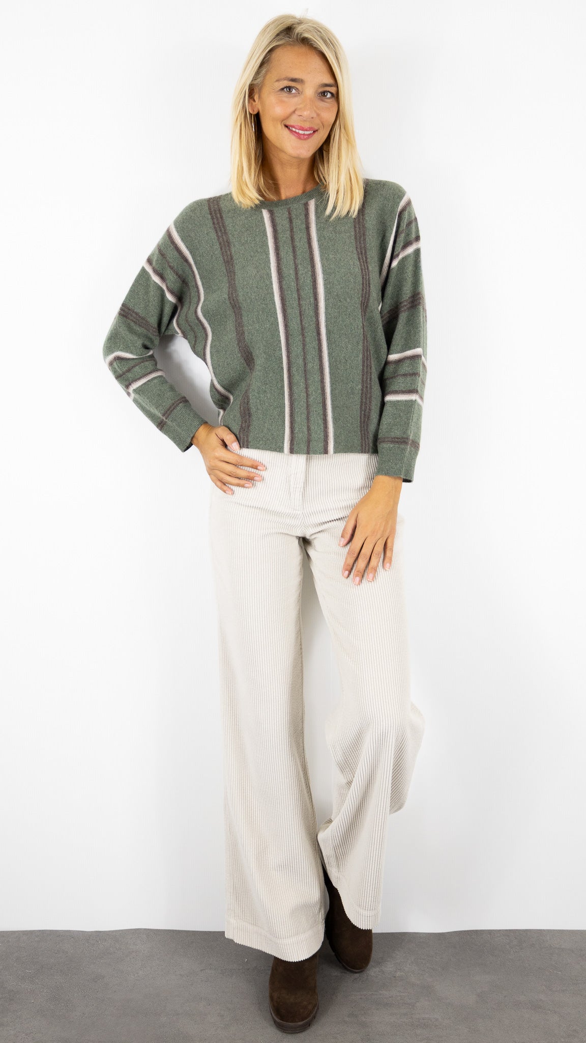 PULL RAYE EN CACHEMIRE POUR FEMME KAKI MARRON BEIGE GERARD DAREL ELISE