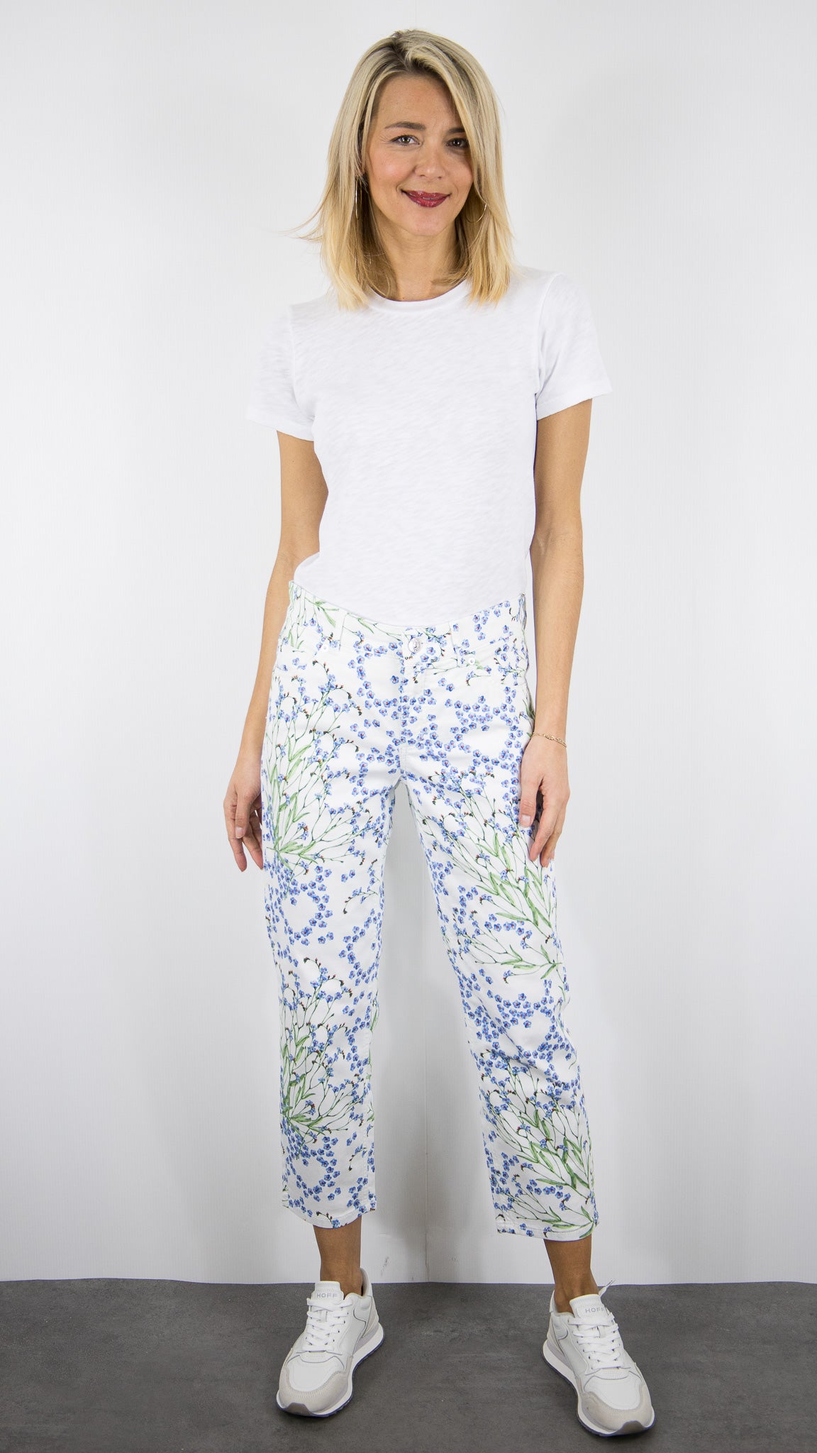 PANTALON FLEURI IMPRIME BLEU 7/8 POUR FEMME TONI 15-07/1306-3 ELLA 