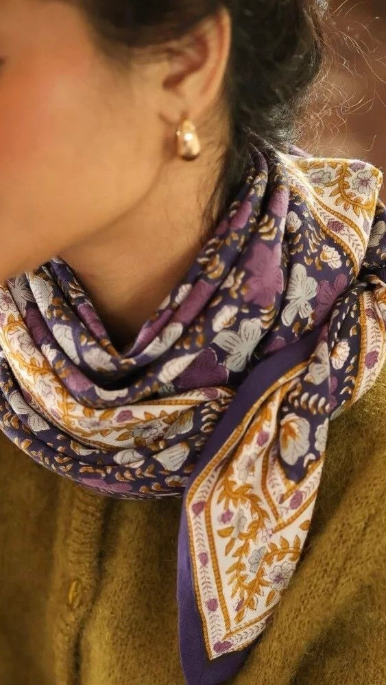 FOULARD IMPRIME FLEURI 100% COTON BELLEMME ELLIS#COLOR_CASSIS