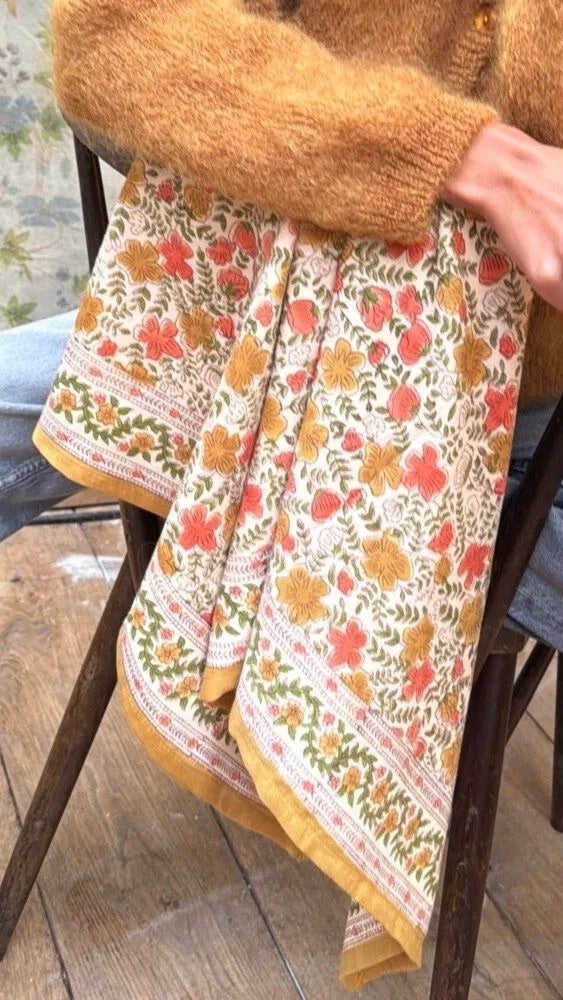 FOULARD IMPRIME FLEURI 100% COTON BELLEMME ELLIS#COLOR_OCRE