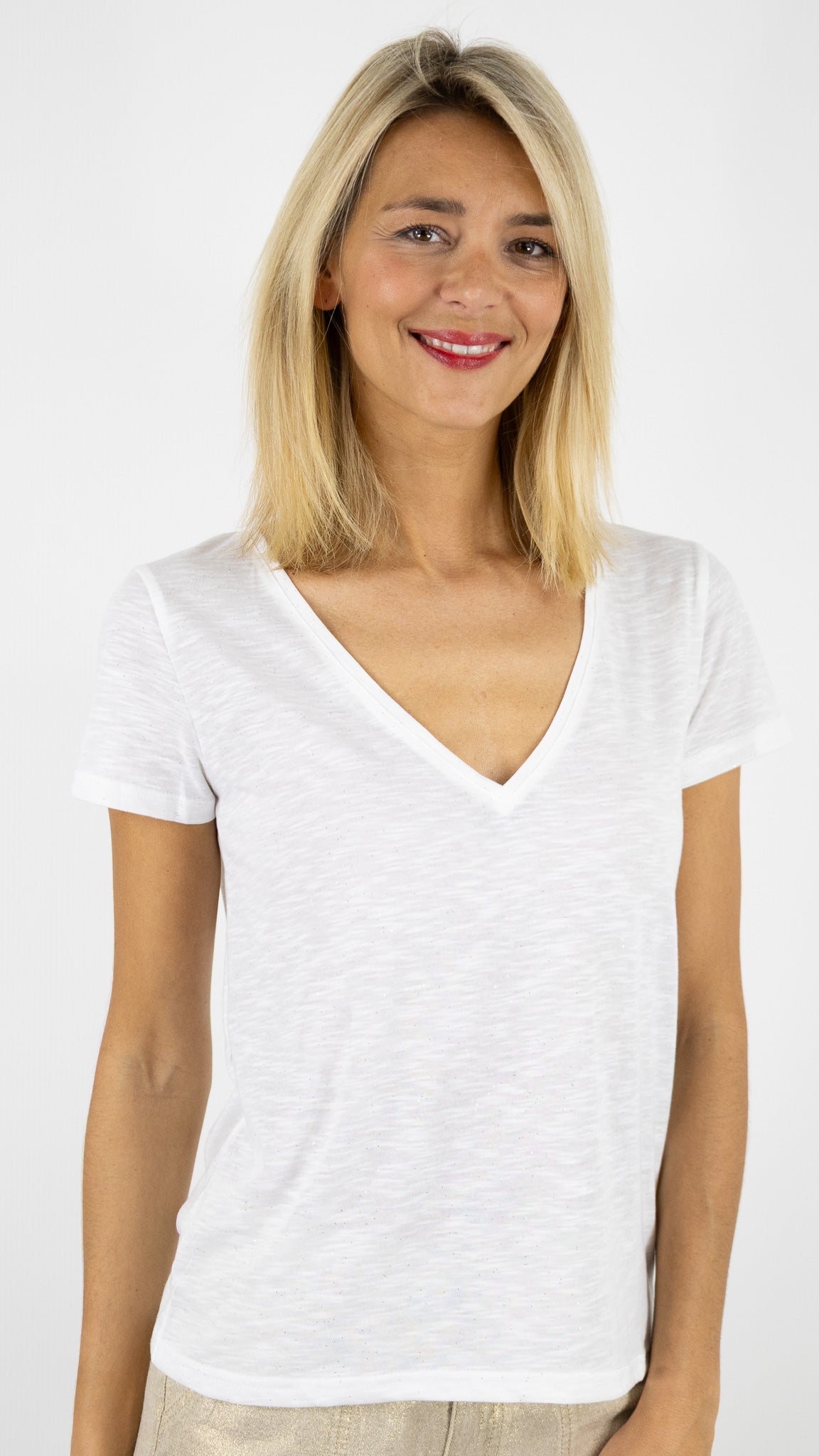 TEE-SHIRT V FIN LUREX LA PETITE ETOILE ELVIE BLANC