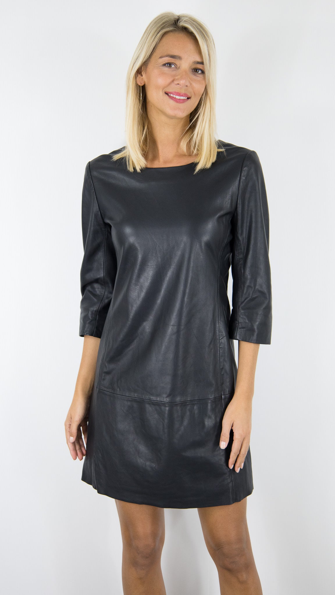 ROBE DROITE EN CUIR AGNEAU FEMME NOIR LA CANADIENNE EMELIA
