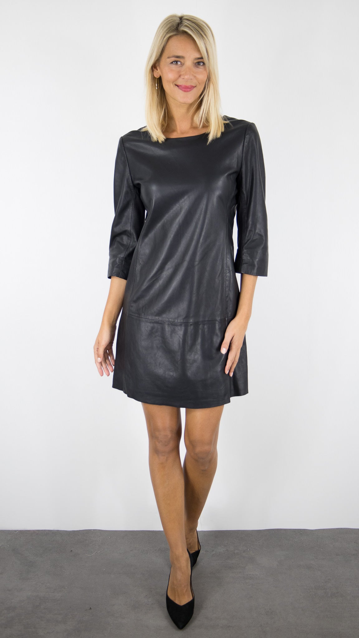 ROBE DROITE EN CUIR AGNEAU FEMME NOIR LA CANADIENNE EMELIA