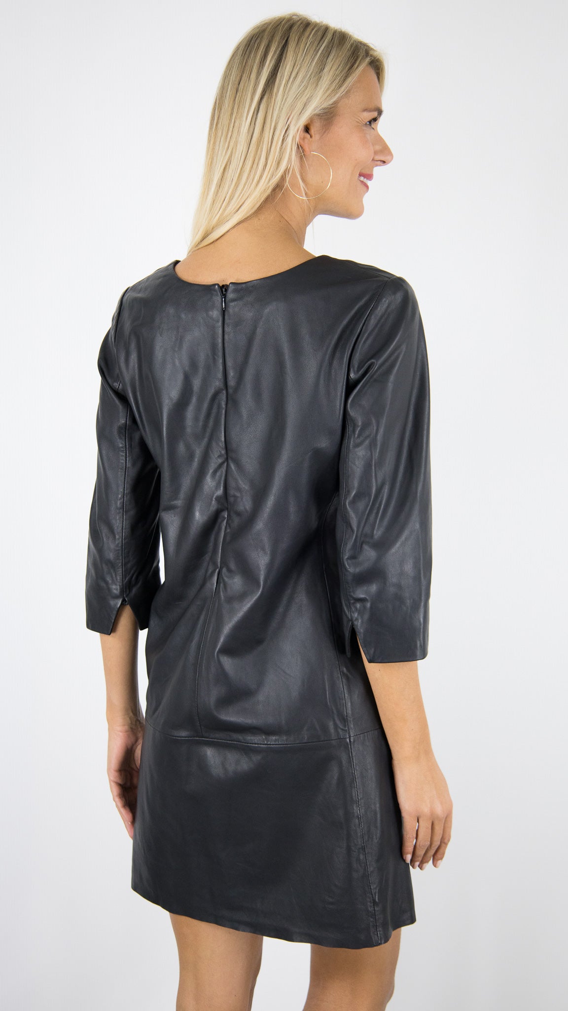 ROBE DROITE EN CUIR AGNEAU FEMME NOIR LA CANADIENNE EMELIA