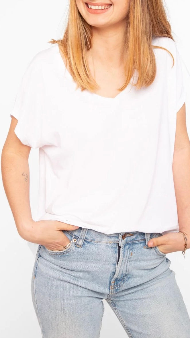 TEE-SHIRT V EN COTON PIMA ANONYM EMI BLANC