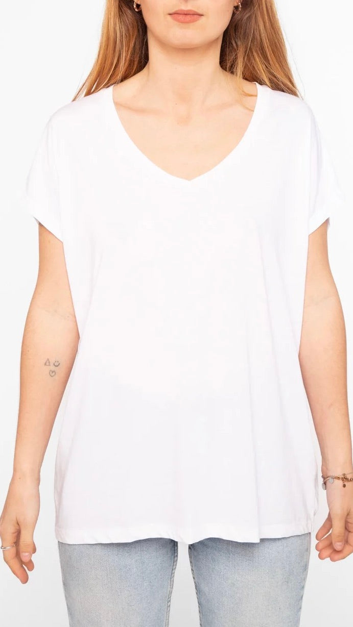 TEE-SHIRT V EN COTON PIMA ANONYM EMI BLANC